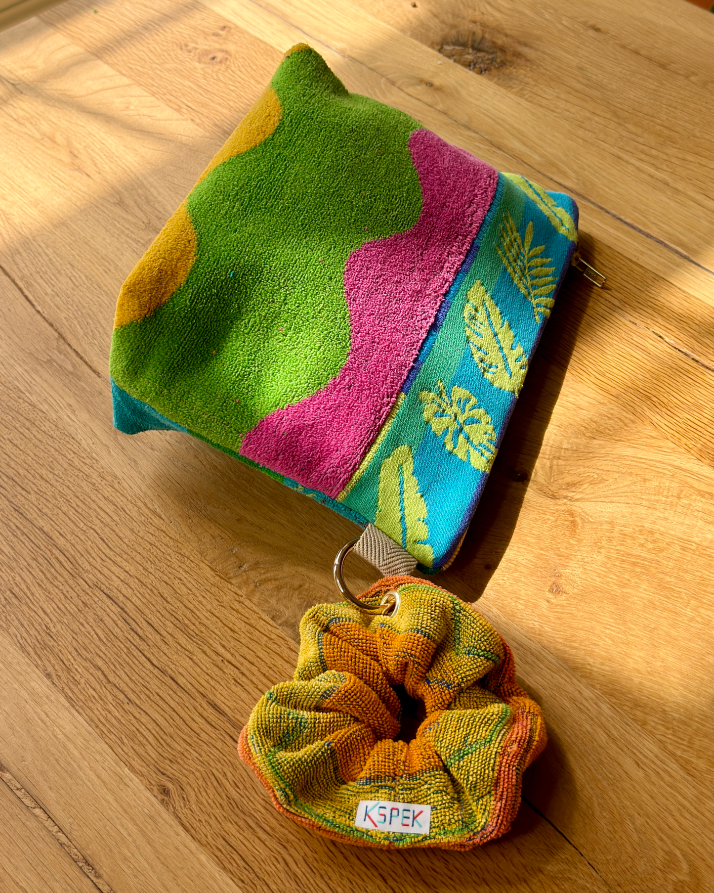 Repurposed Towel Beach Clutch “Coastal Groove” — handmade by Kspek from upcycled vintage textiles, view 4