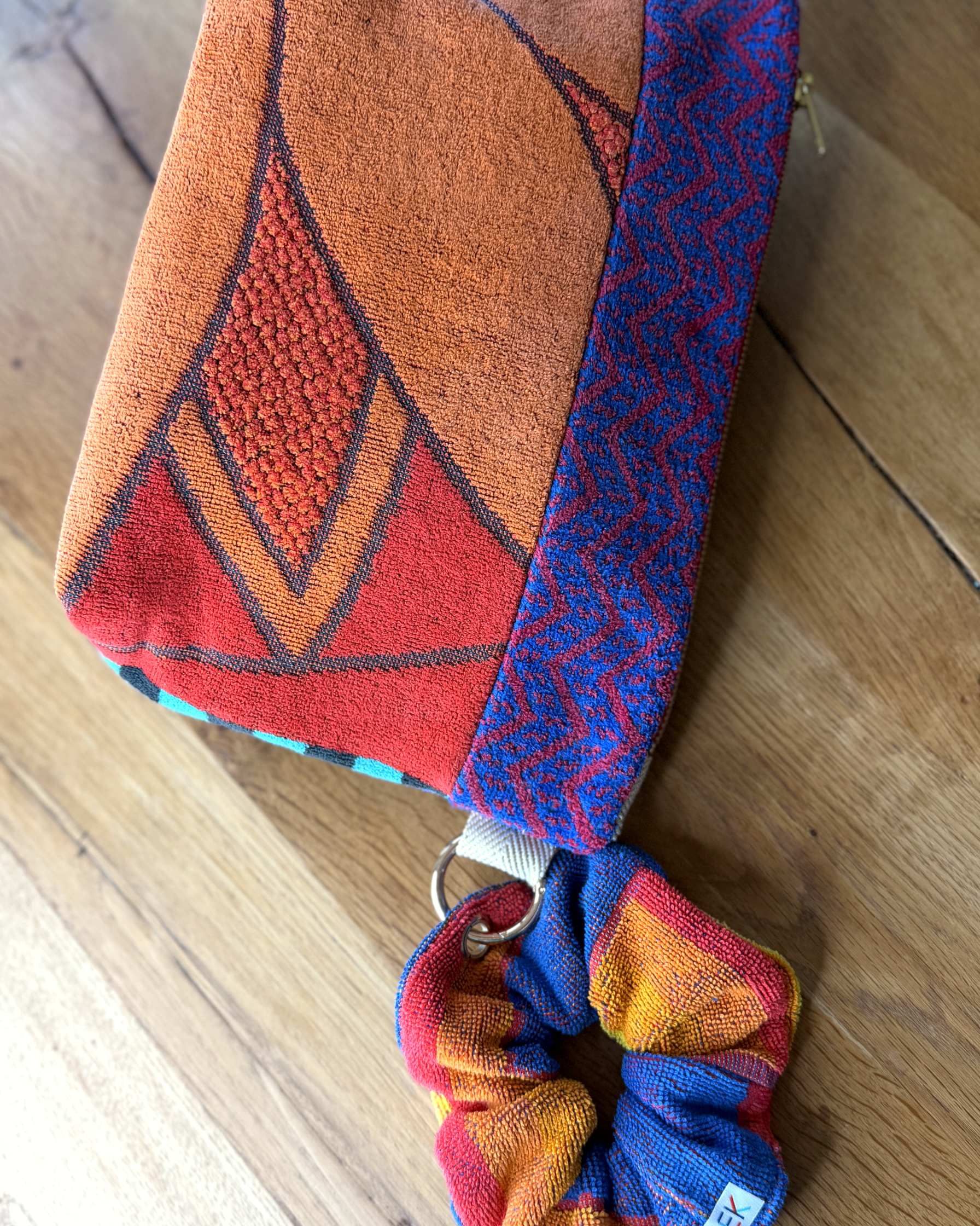 Repurposed Towel Beach Clutch “Sunny Shores” — handmade by Kspek from upcycled vintage textiles, view 6