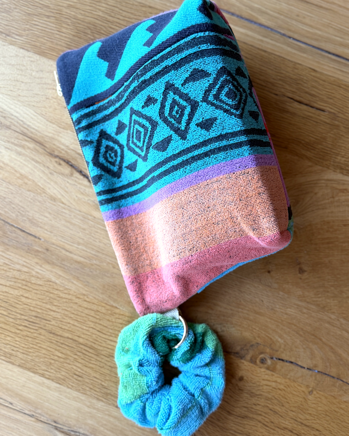 Repurposed Towel Beach Clutch “Desert Wave” — handmade by Kspek from upcycled vintage textiles, view 5
