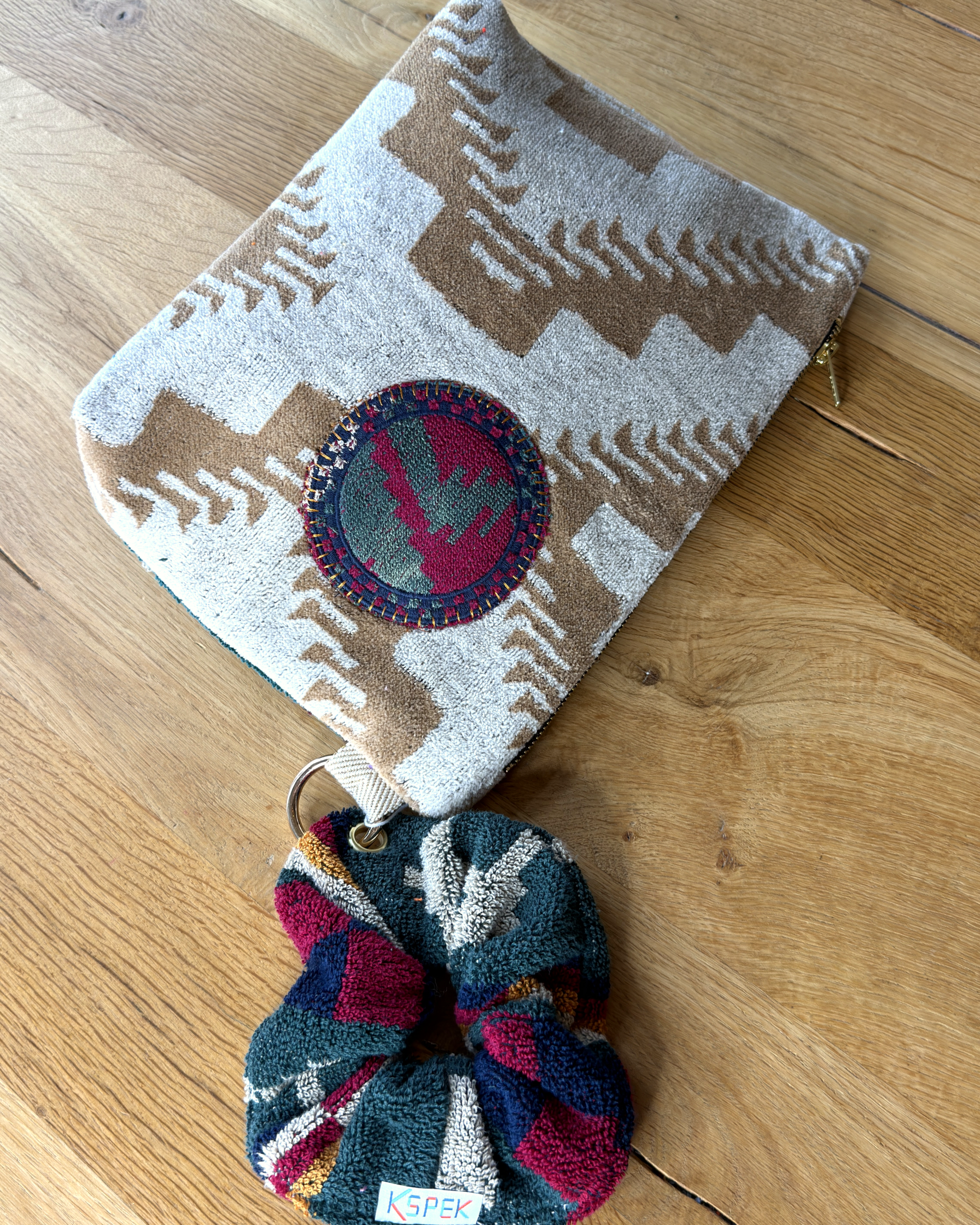 Repurposed Towel Beach Clutch “Southwest Escape” — handmade by Kspek from upcycled vintage textiles, view 6