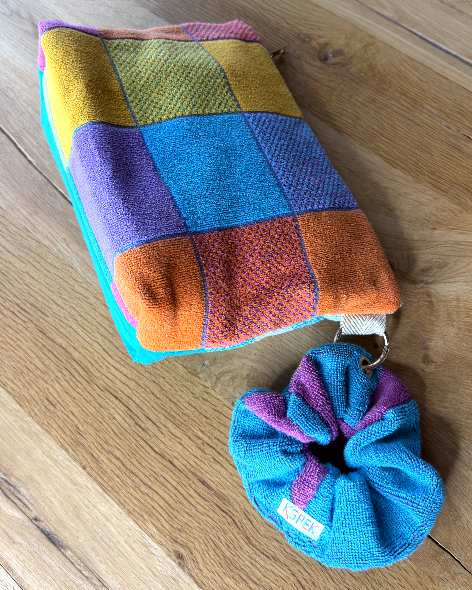 Repurposed Towel Beach Clutch “Painted Desert” — handmade by Kspek from upcycled vintage textiles, view 6