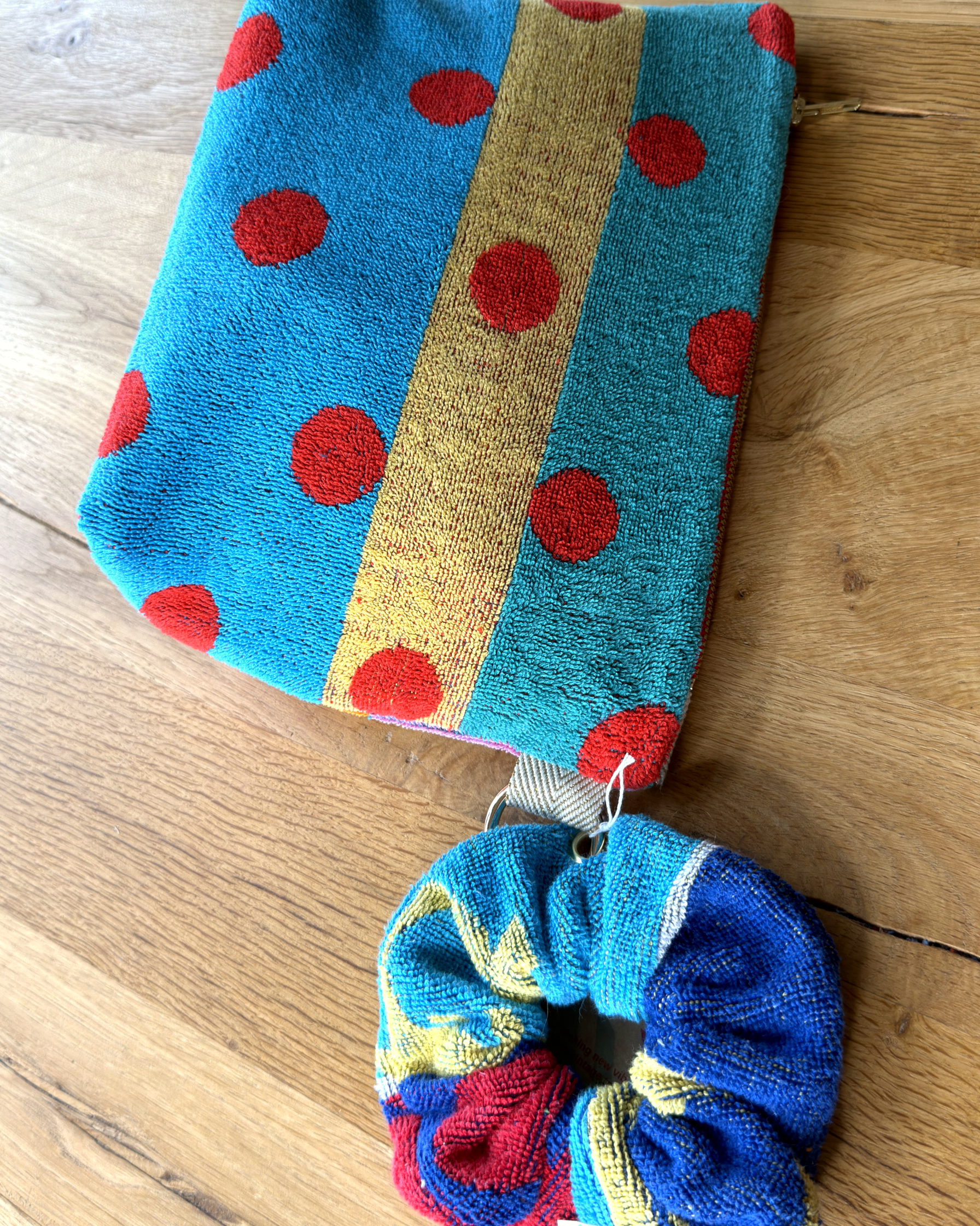 Repurposed Towel Beach Clutch “Sunset Splash” — handmade by Kspek from upcycled vintage textiles, view 6