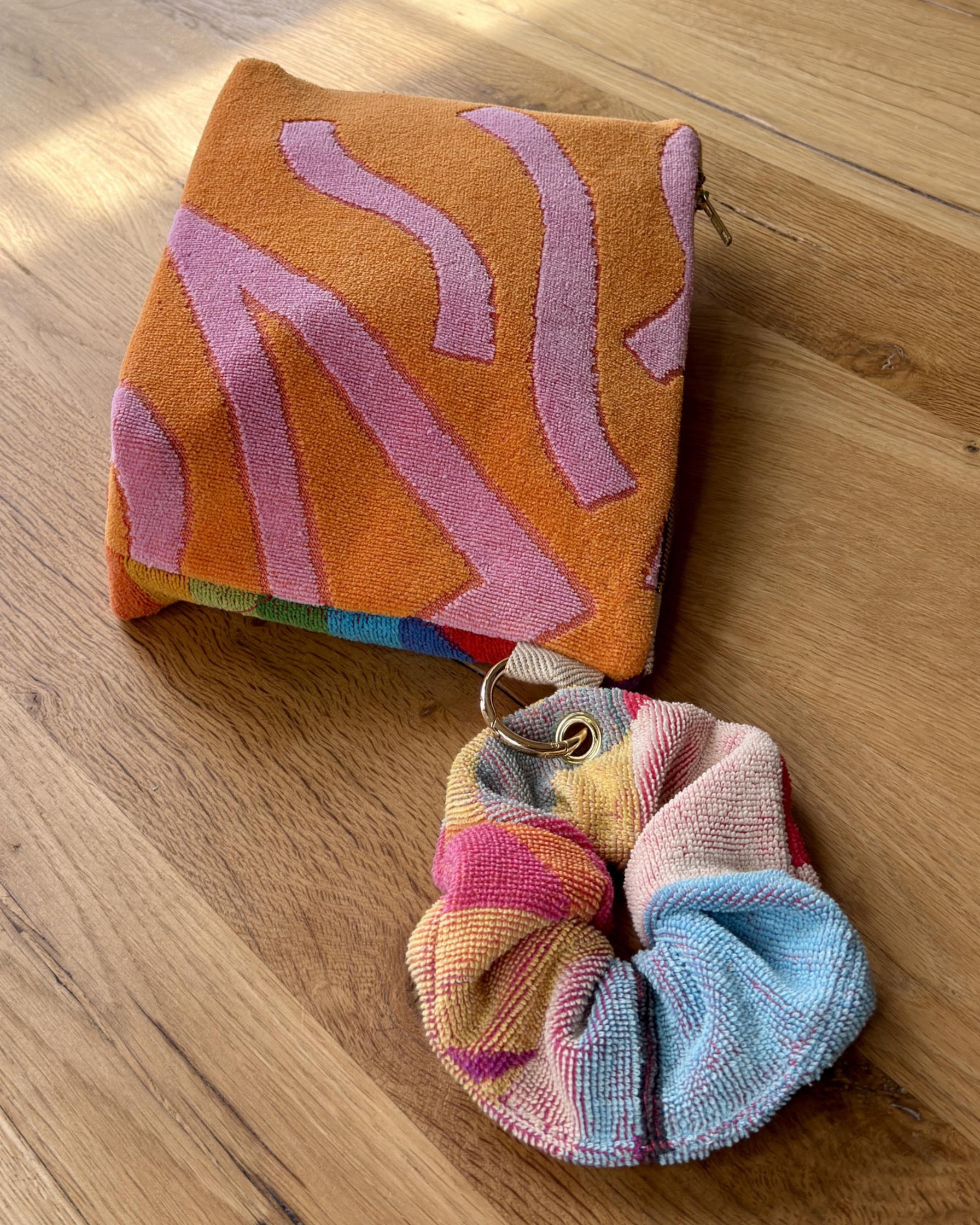 Repurposed Towel Beach Clutch “Rainbow Shores” — handmade by Kspek from upcycled vintage textiles, view 4