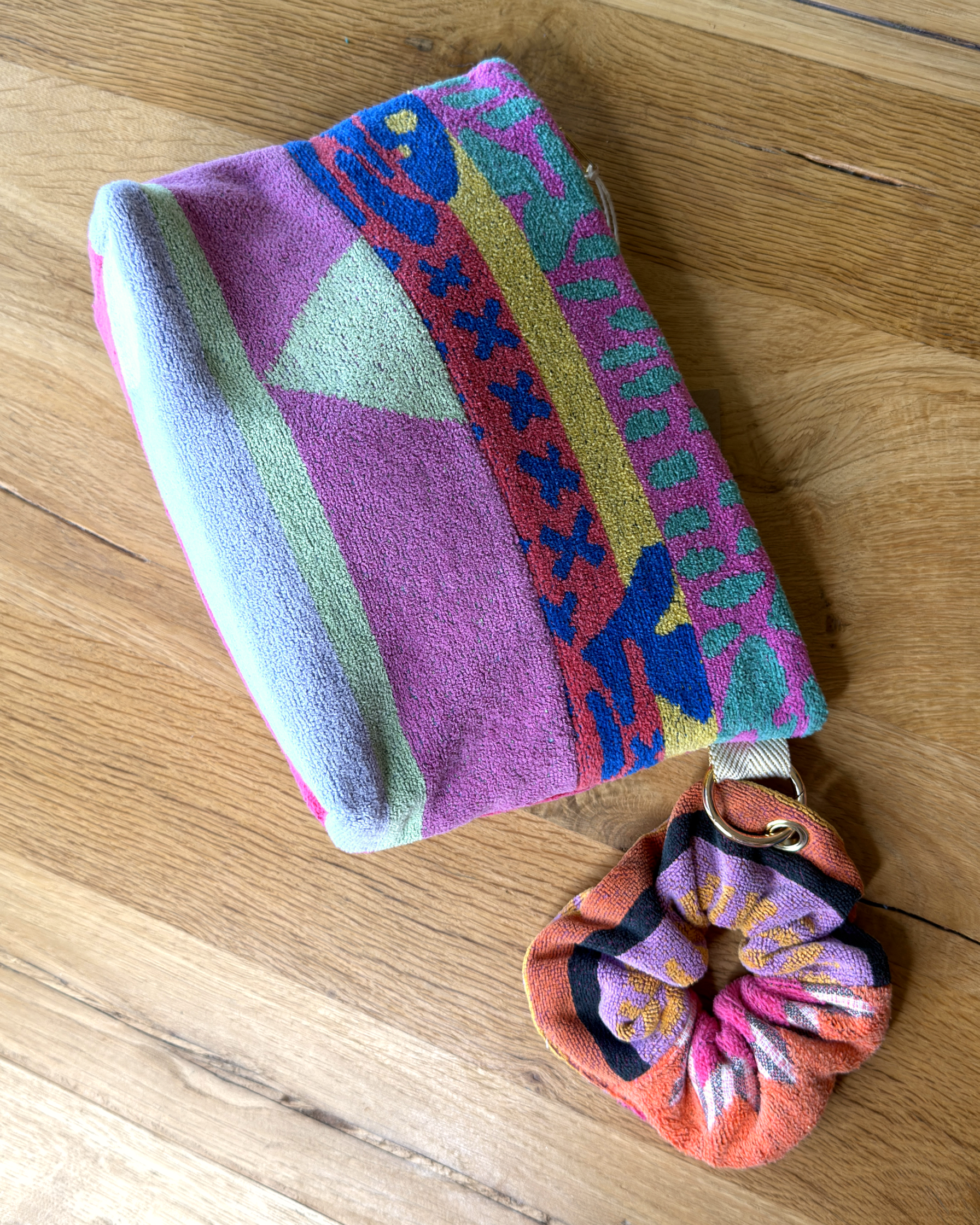 Repurposed Towel Beach Clutch “Coastal Dreamscape” — handmade by Kspek from upcycled vintage textiles, view 6
