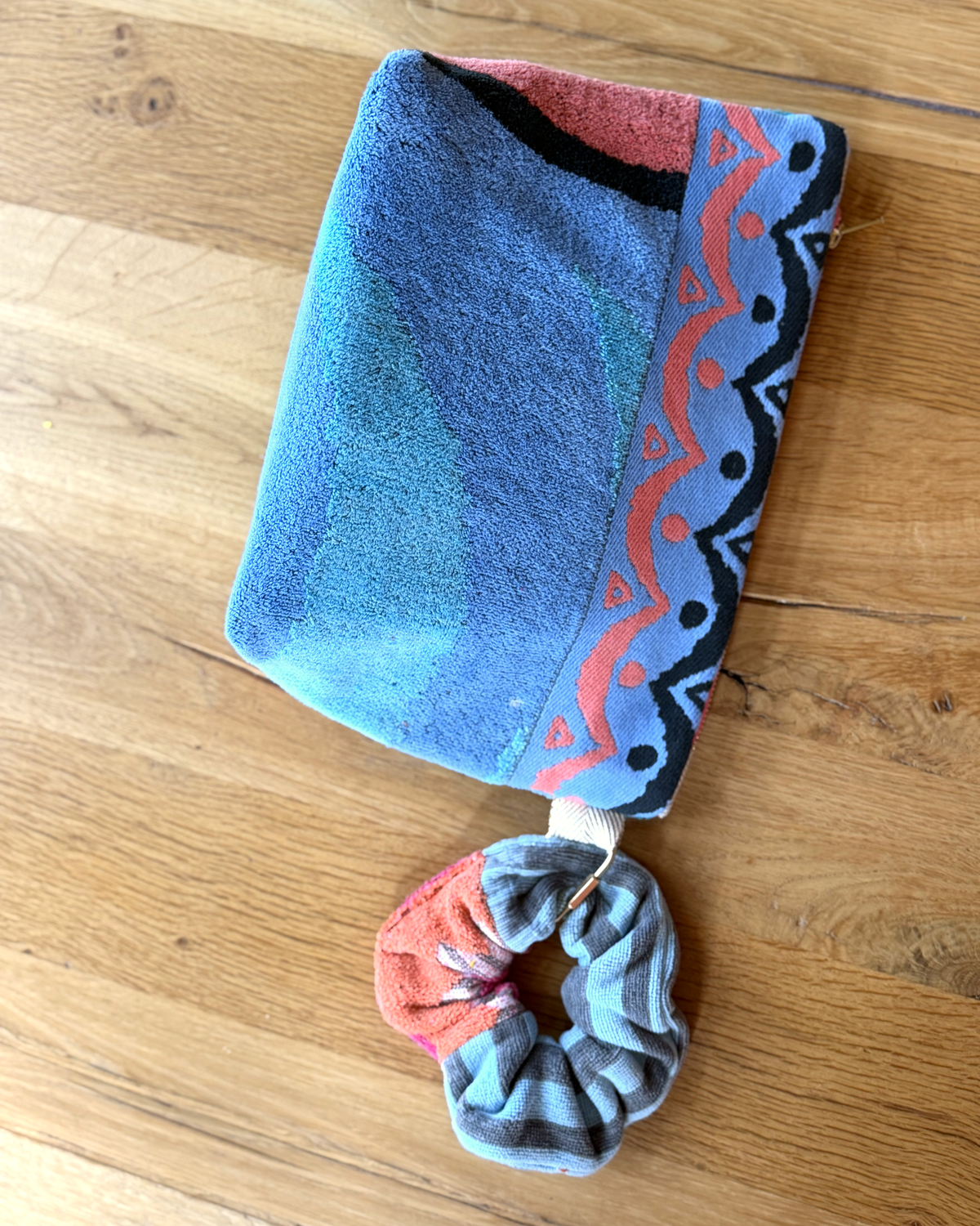 Repurposed Towel Beach Clutch “Coastal Dreams” — handmade by Kspek from upcycled vintage textiles, view 6