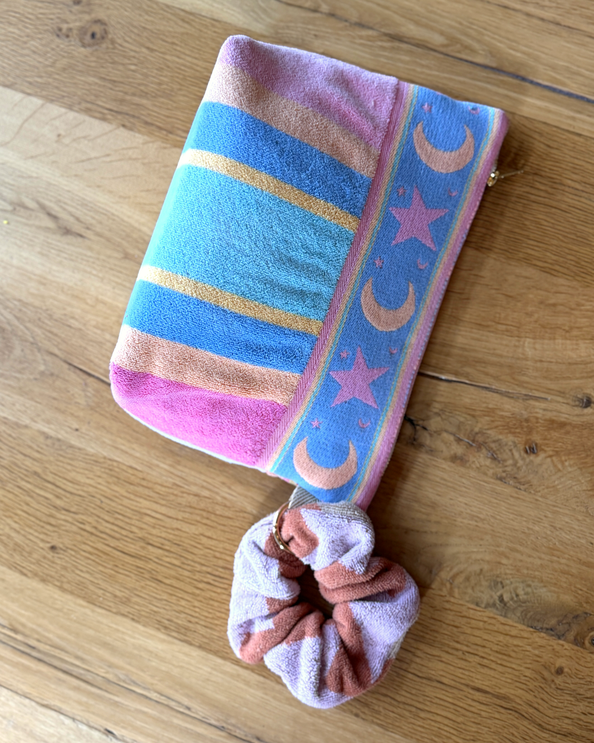 Repurposed Towel Beach Clutch “Sunset Vista” — handmade by Kspek from upcycled vintage textiles, view 6
