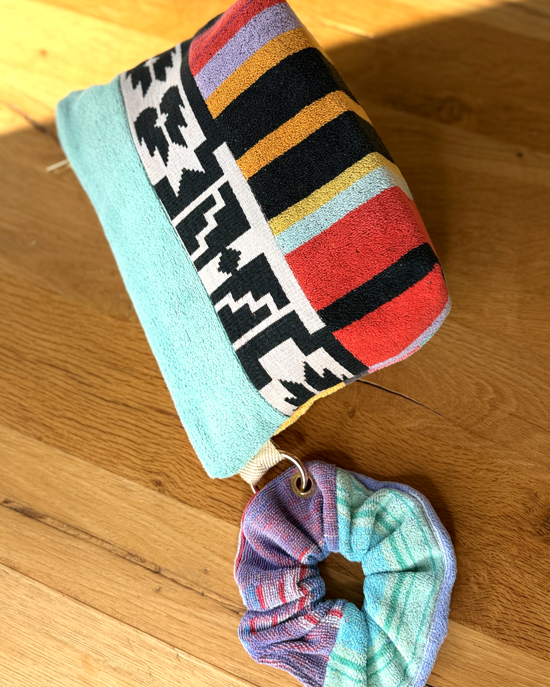 Repurposed Towel Beach Clutch “Sunset Horizon” — handmade by Kspek from upcycled vintage textiles, view 5