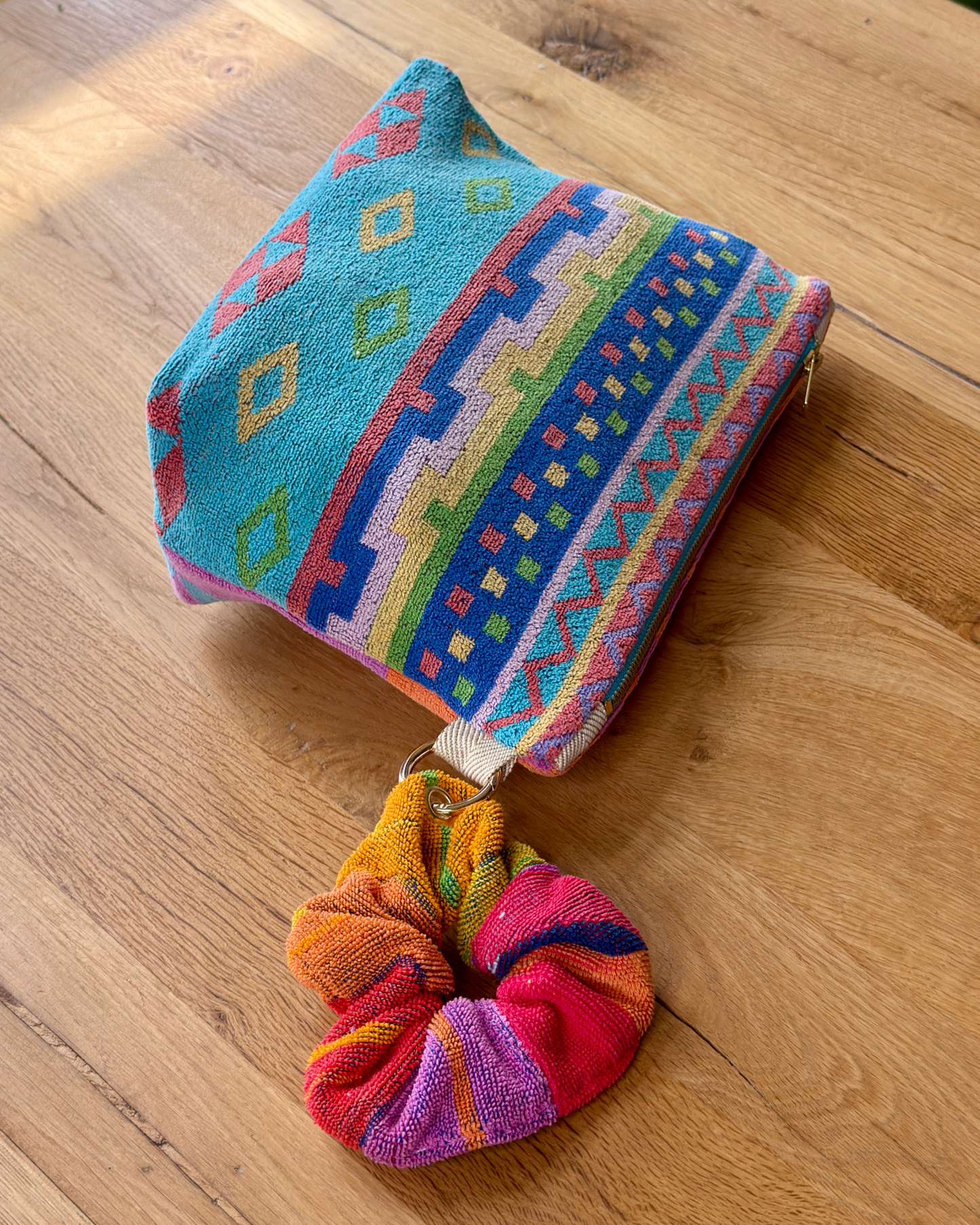 Repurposed Towel Beach Clutch “Sunset Wave” — handmade by Kspek from upcycled vintage textiles, view 4