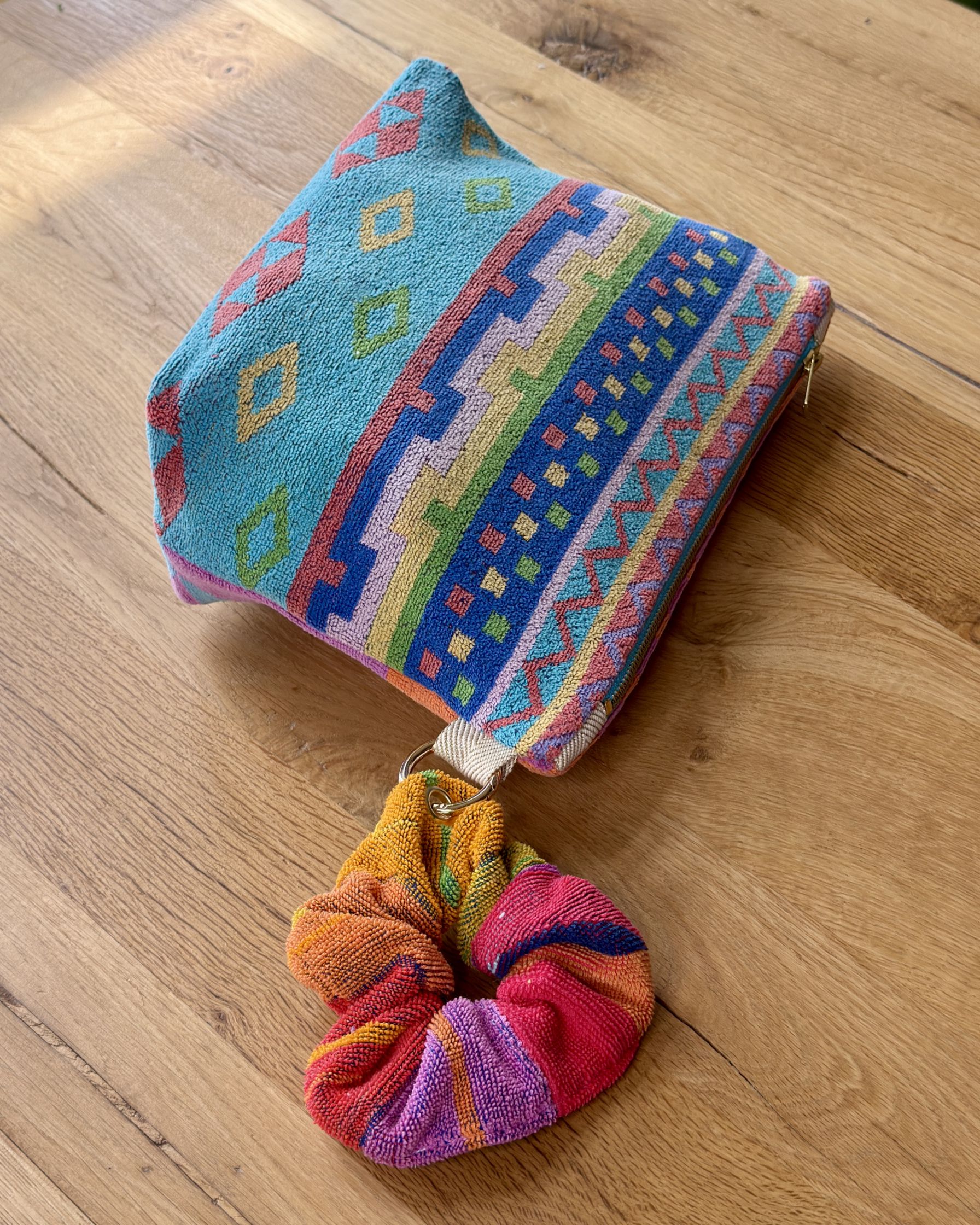 Repurposed Towel Beach Clutch “Sunset Wave” — handmade by Kspek from upcycled vintage textiles, view 4