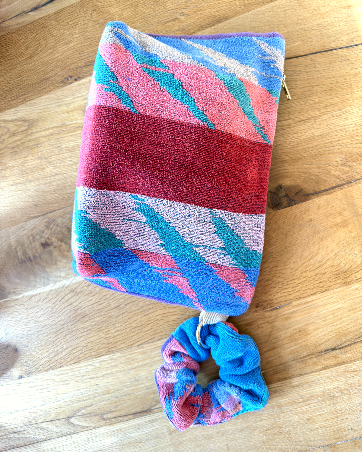 Repurposed Towel Beach Clutch “Tidal Vibes” — handmade by Kspek from upcycled vintage textiles, view 6