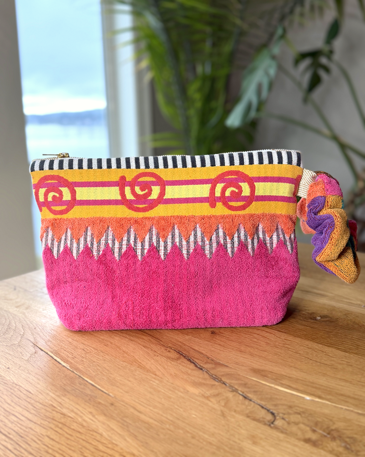 Repurposed Towel Beach Clutch “Tide Horizon” — handmade by Kspek from upcycled vintage textiles, view 4