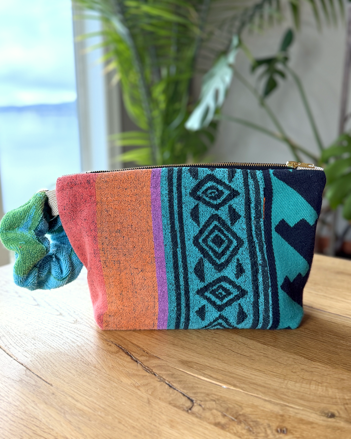 Repurposed Towel Beach Clutch “Desert Wave” — handmade by Kspek from upcycled vintage textiles, view 3