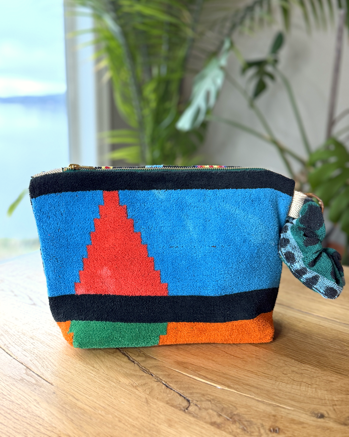 Repurposed Towel Beach Clutch “Desert Waves” — handmade by Kspek from upcycled vintage textiles, view 4