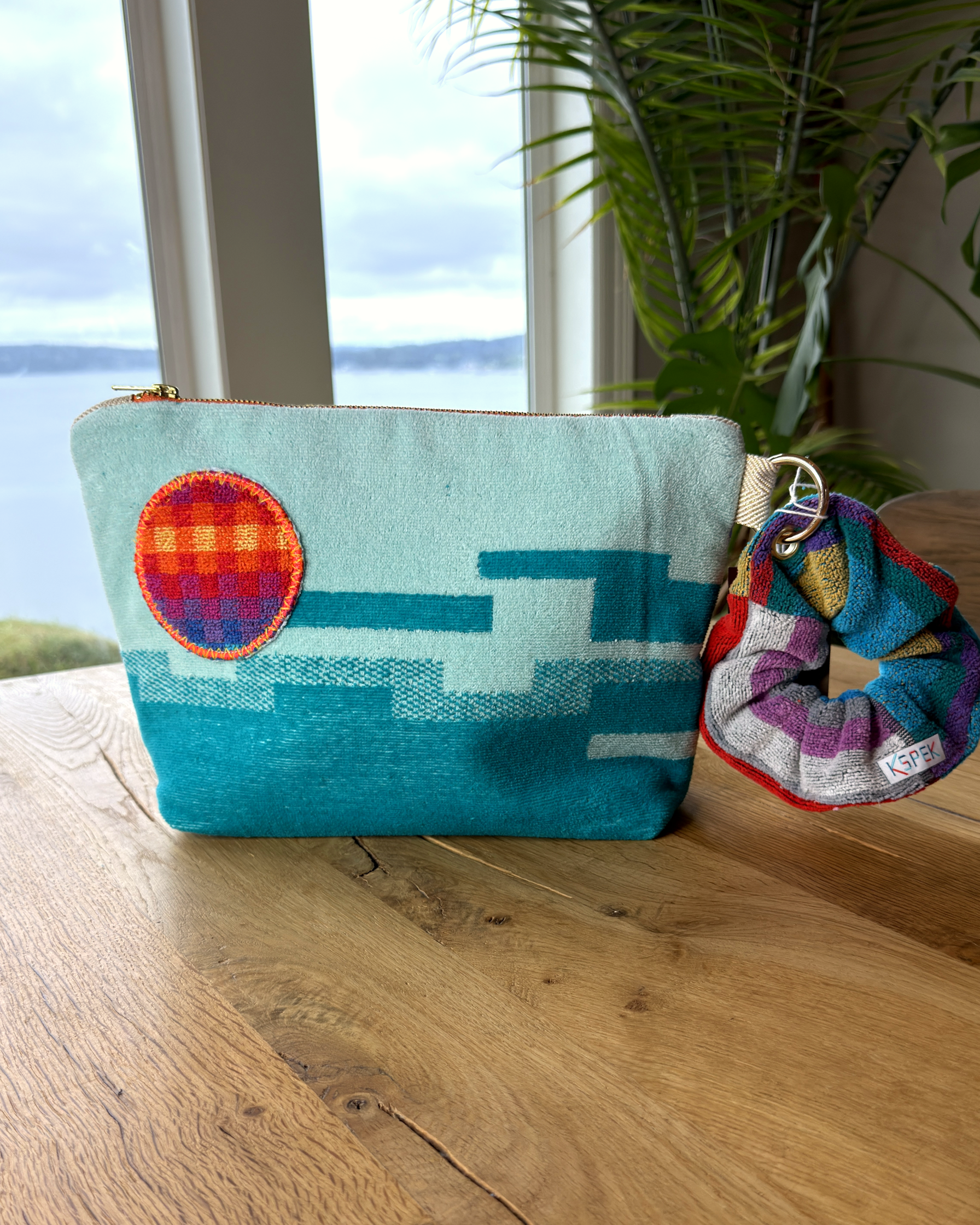 Repurposed Towel Beach Clutch “Best Day” — handmade by Kspek from upcycled vintage textiles, view 4