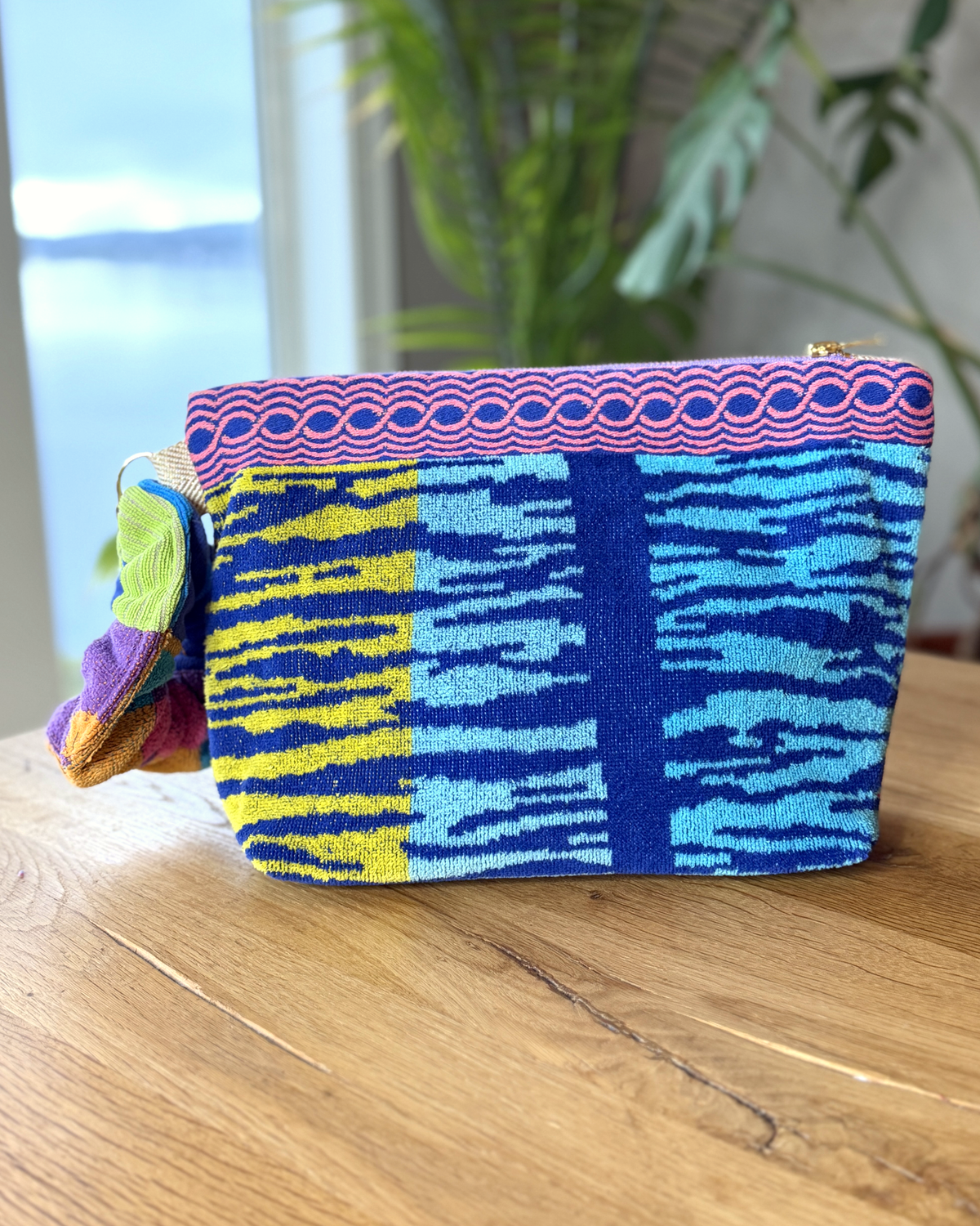 Repurposed Towel Beach Clutch “Sunset Vista” — handmade by Kspek from upcycled vintage textiles, view 3