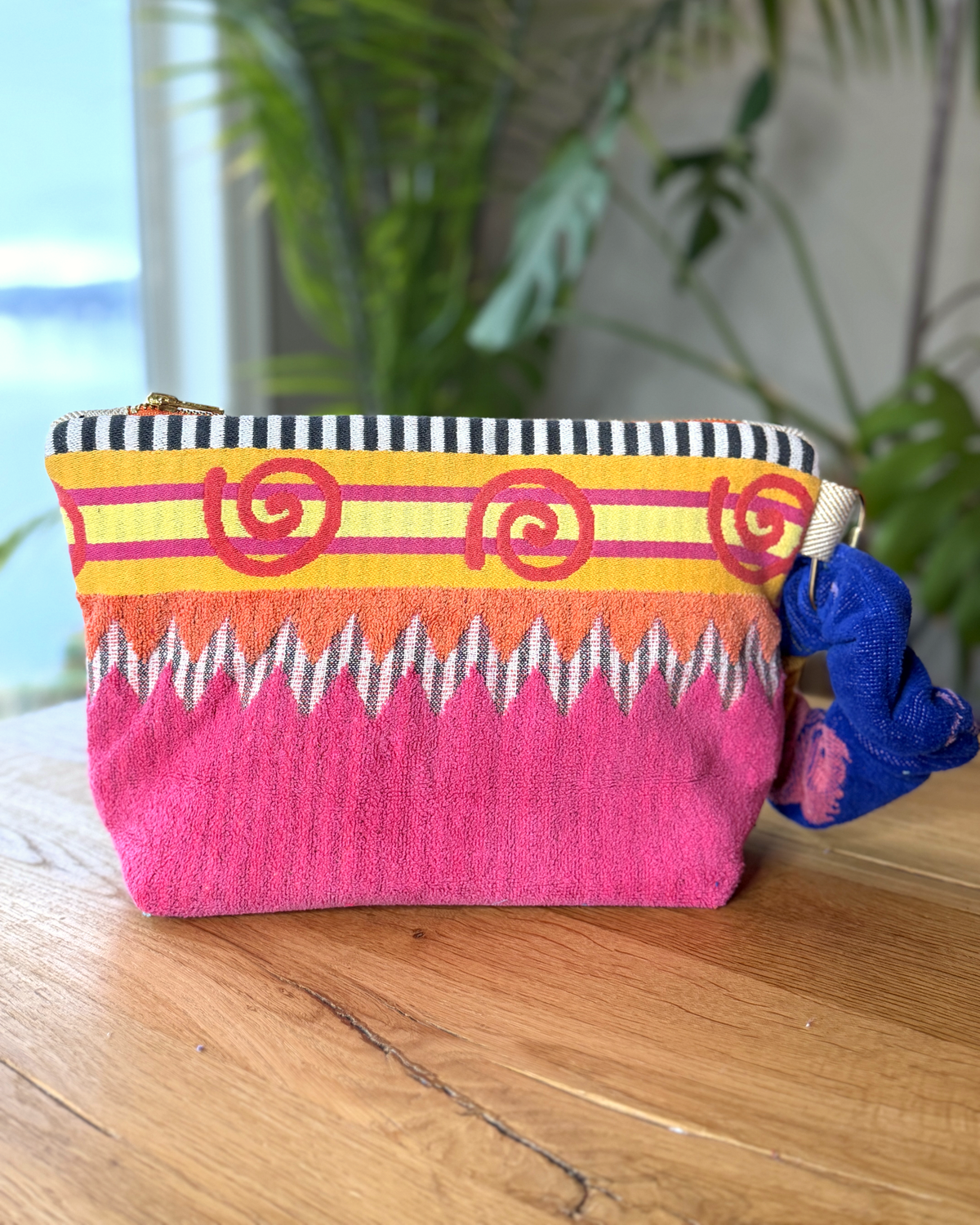 Repurposed Towel Beach Clutch “Sundown Patterns” — handmade by Kspek from upcycled vintage textiles, view 4