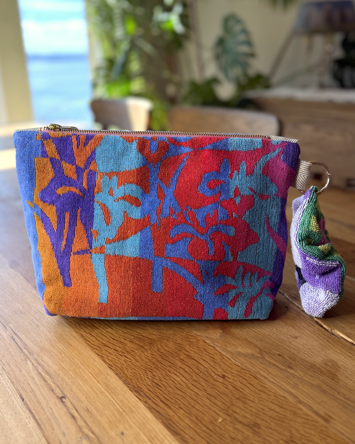 Repurposed Towel Beach Clutch “Coastal Groove” — handmade by Kspek from upcycled vintage textiles, view 4