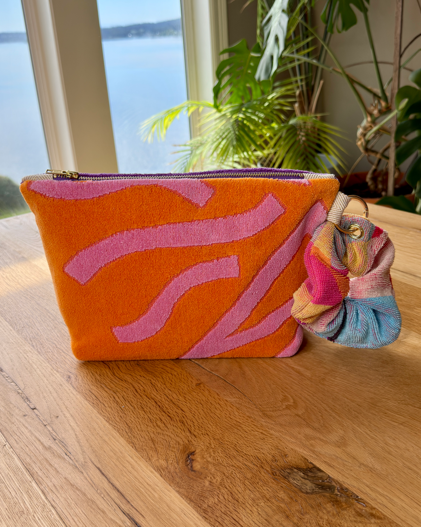 Repurposed Towel Beach Clutch “Rainbow Shores” — handmade by Kspek from upcycled vintage textiles, view 2
