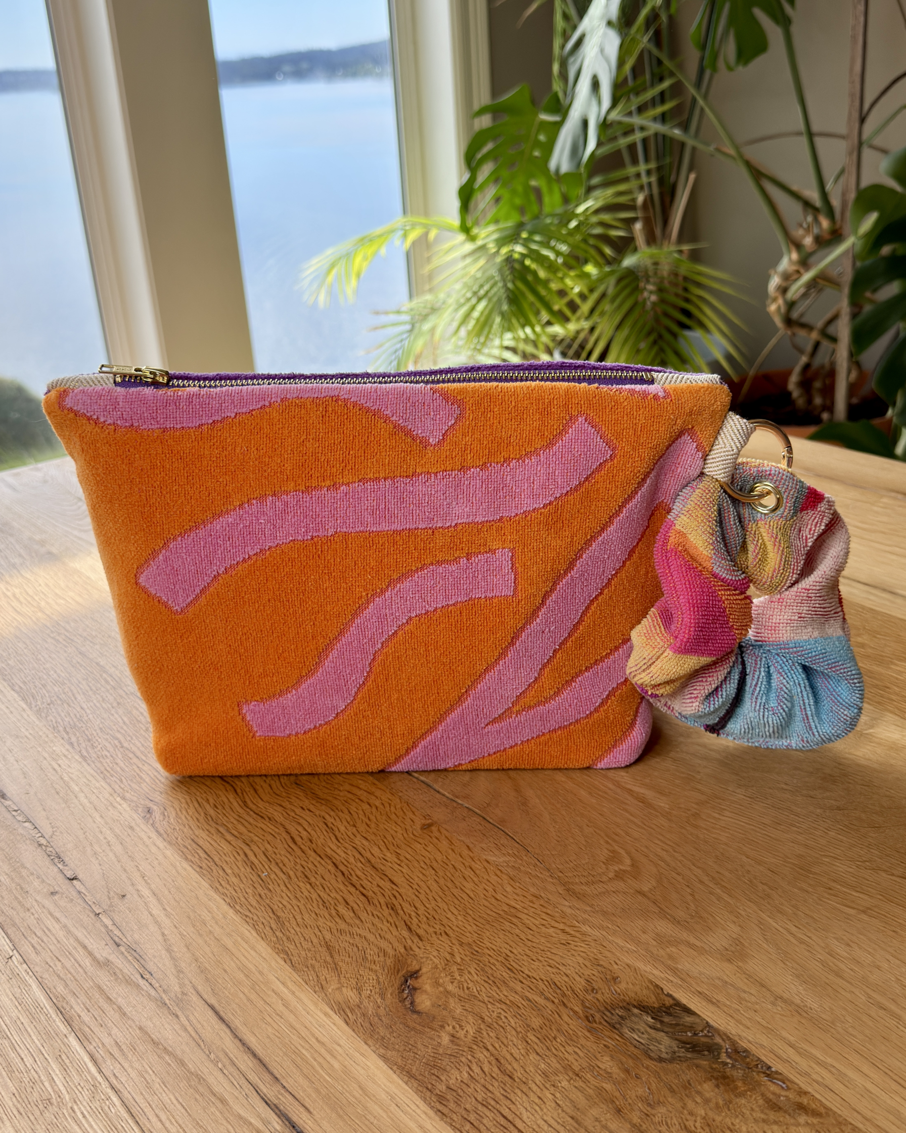 Repurposed Towel Beach Clutch “Rainbow Shores” — handmade by Kspek from upcycled vintage textiles, view 2
