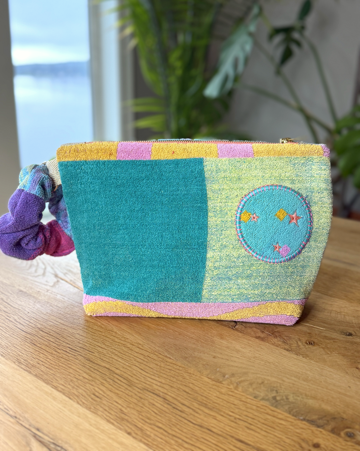 Repurposed Towel Beach Clutch “Coastal Horizon” — handmade by Kspek from upcycled vintage textiles, view 3