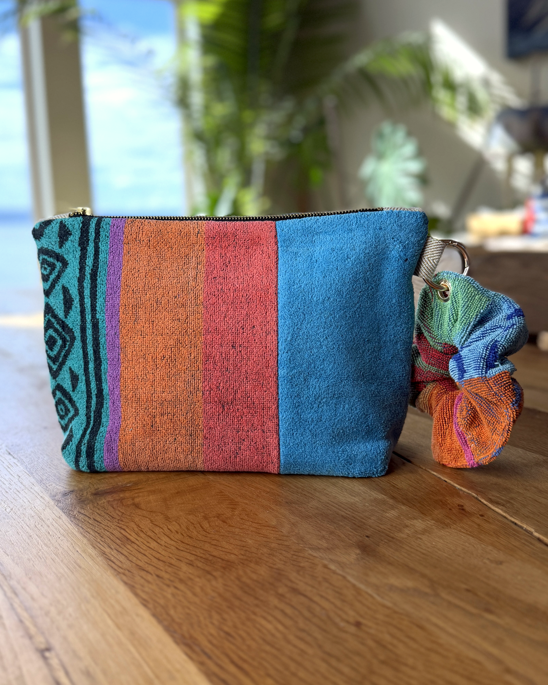 Repurposed Towel Beach Clutch “Coastal Groove” — handmade by Kspek from upcycled vintage textiles, view 4