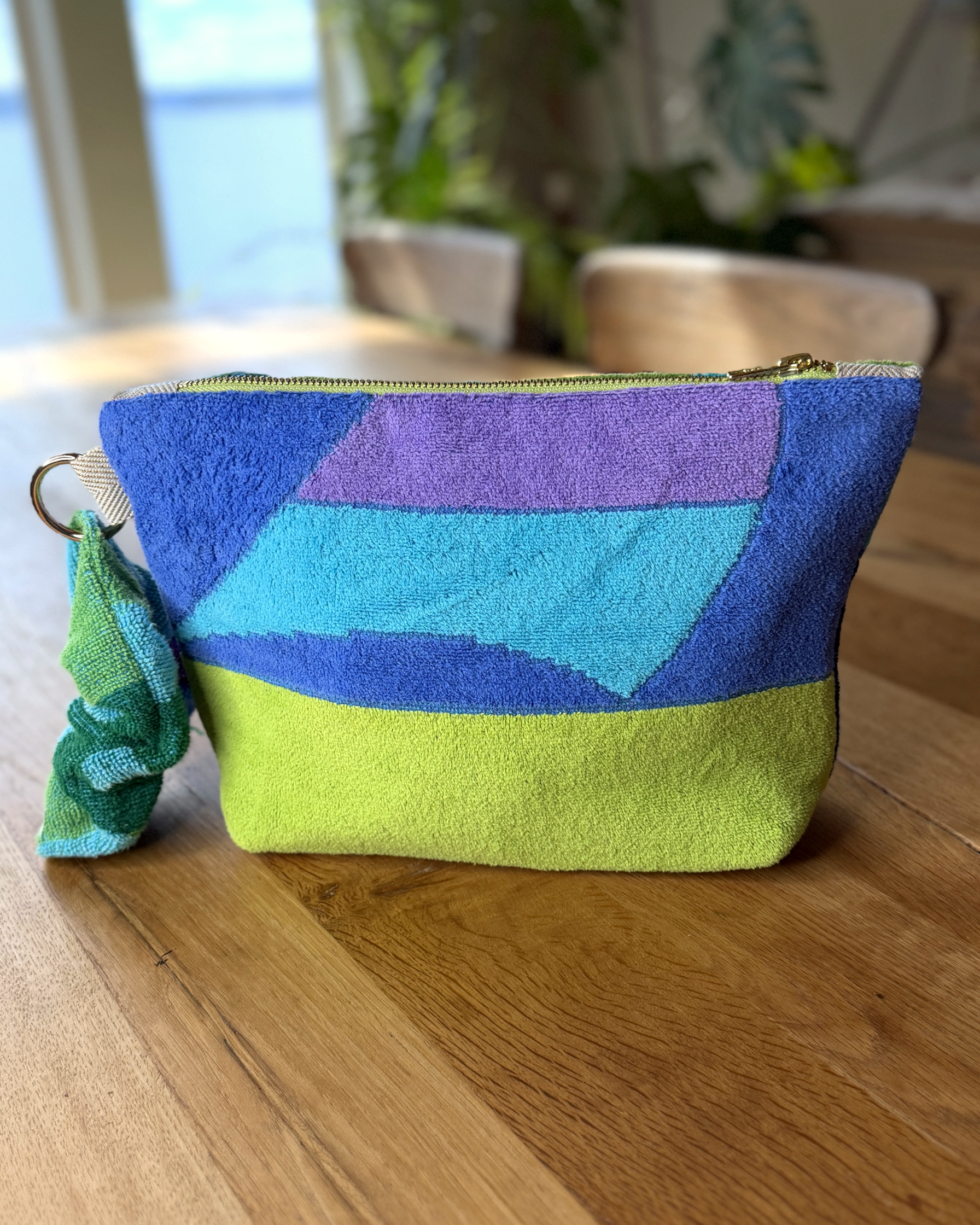 Repurposed Towel Beach Clutch “Waves and Vibes” — handmade by Kspek from upcycled vintage textiles, view 3