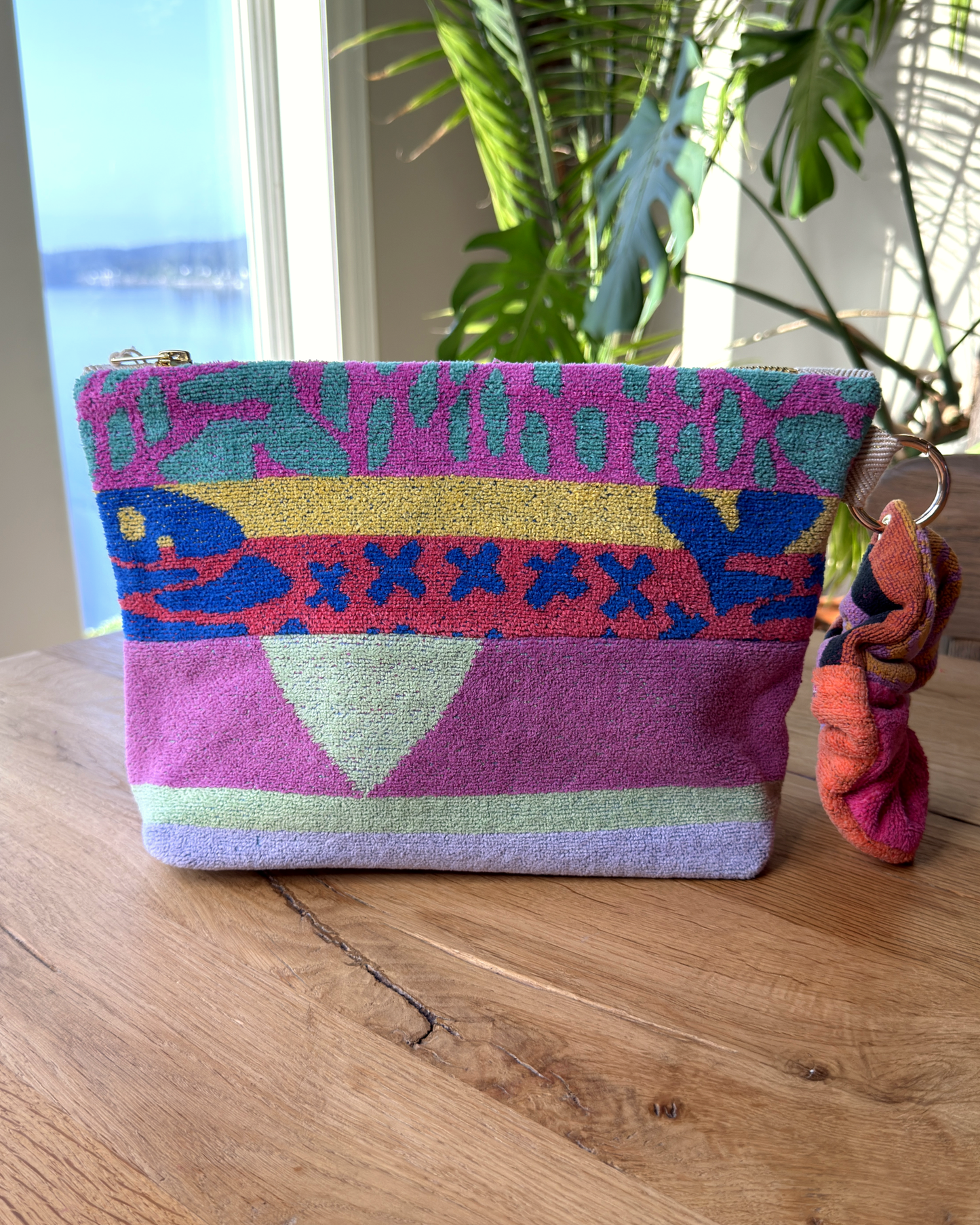 Repurposed Towel Beach Clutch “Coastal Dreamscape” — handmade by Kspek from upcycled vintage textiles, view 4