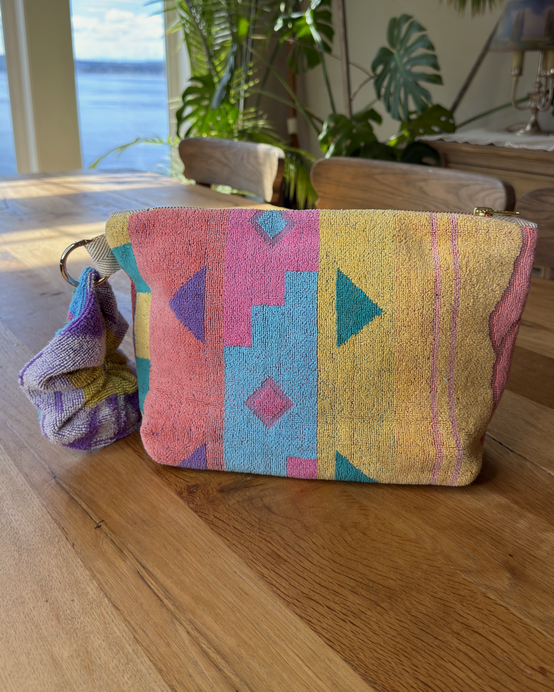 Repurposed Towel Beach Clutch “Coastal Vibe” — handmade by Kspek from upcycled vintage textiles, view 3