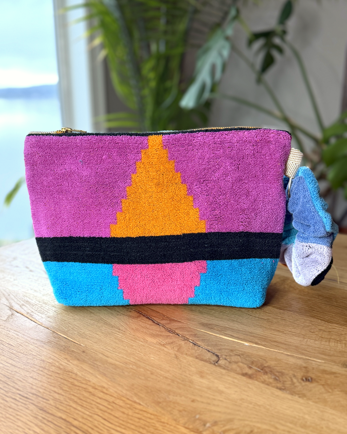 Repurposed Towel Beach Clutch “Sunset Horizon” — handmade by Kspek from upcycled vintage textiles, view 4