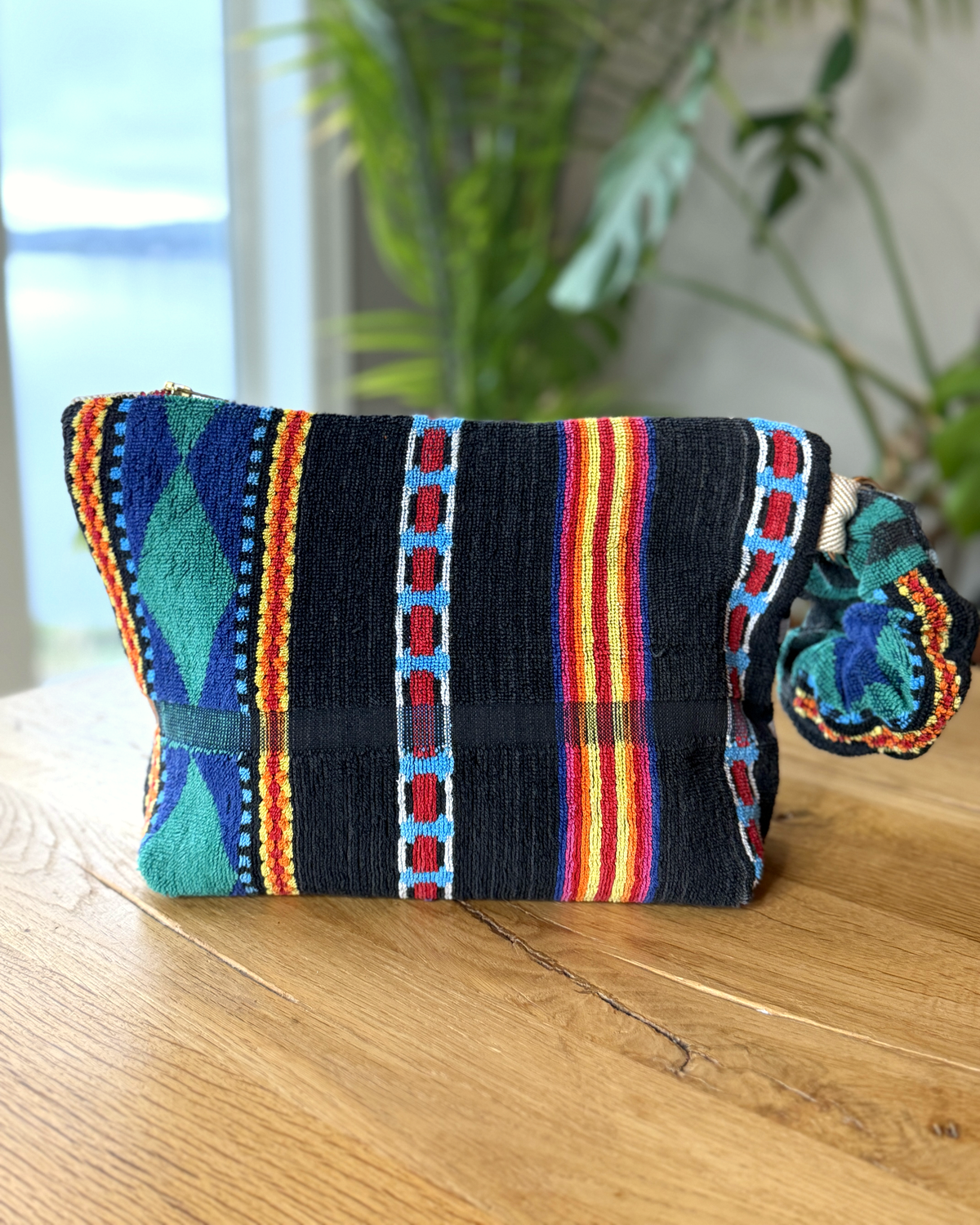 Repurposed Towel Beach Clutch “Dune Horizon” — handmade by Kspek from upcycled vintage textiles, view 4