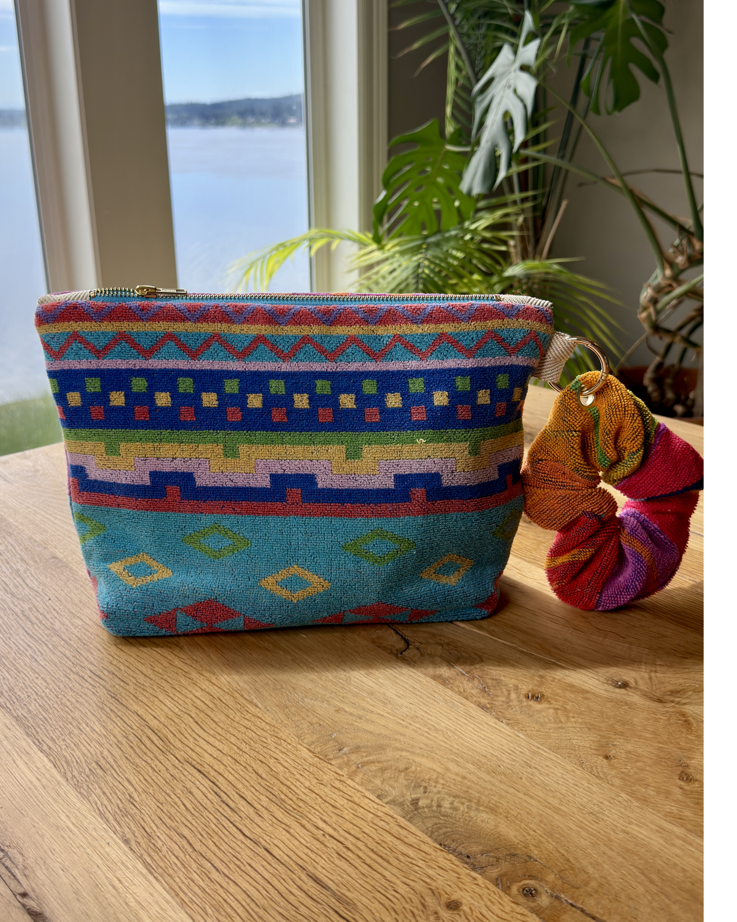 Repurposed Towel Beach Clutch “Sunset Wave” — handmade by Kspek from upcycled vintage textiles, view 2