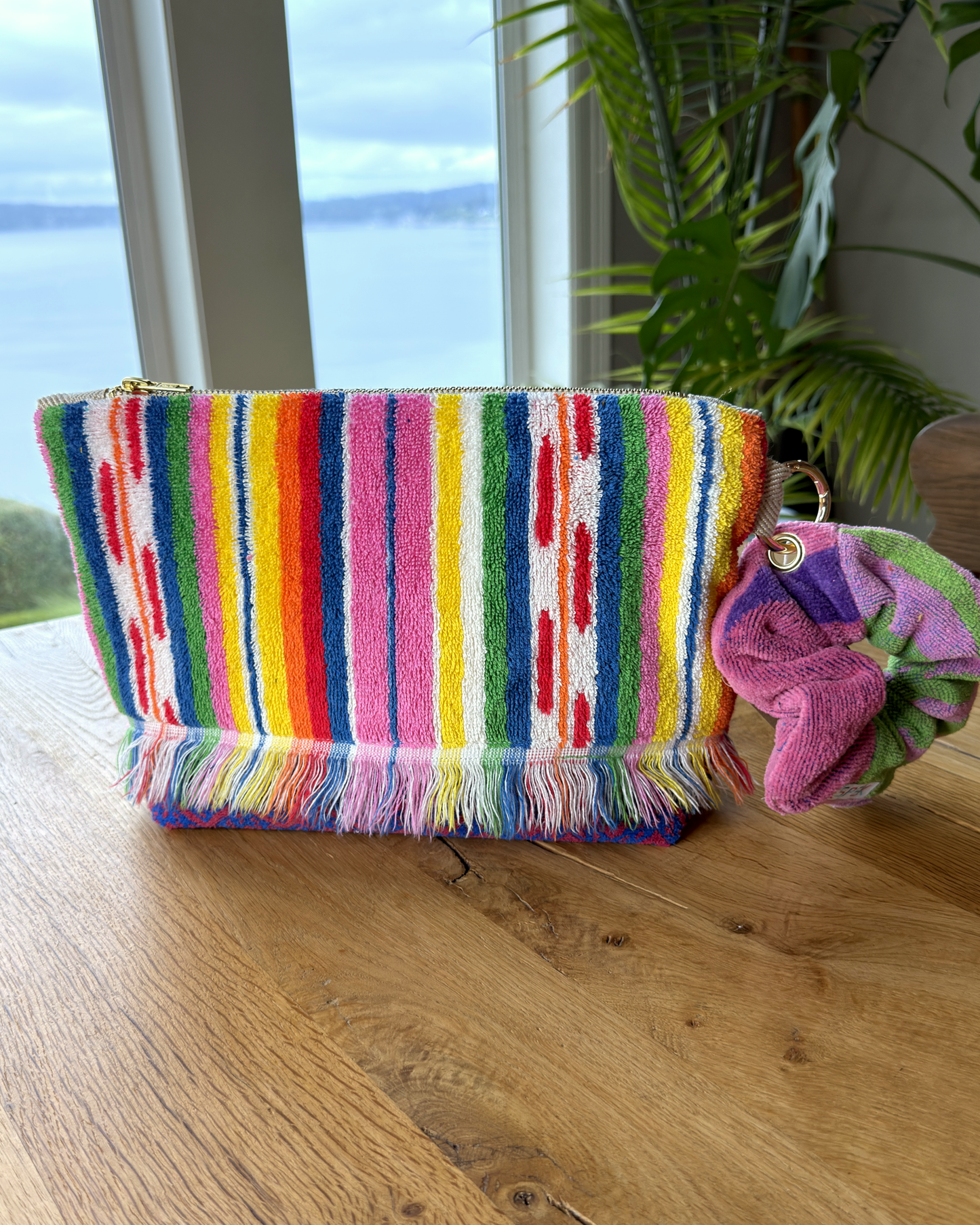 Repurposed Towel Beach Clutch “Fringe Benefits” — handmade by Kspek from upcycled vintage textiles, view 4