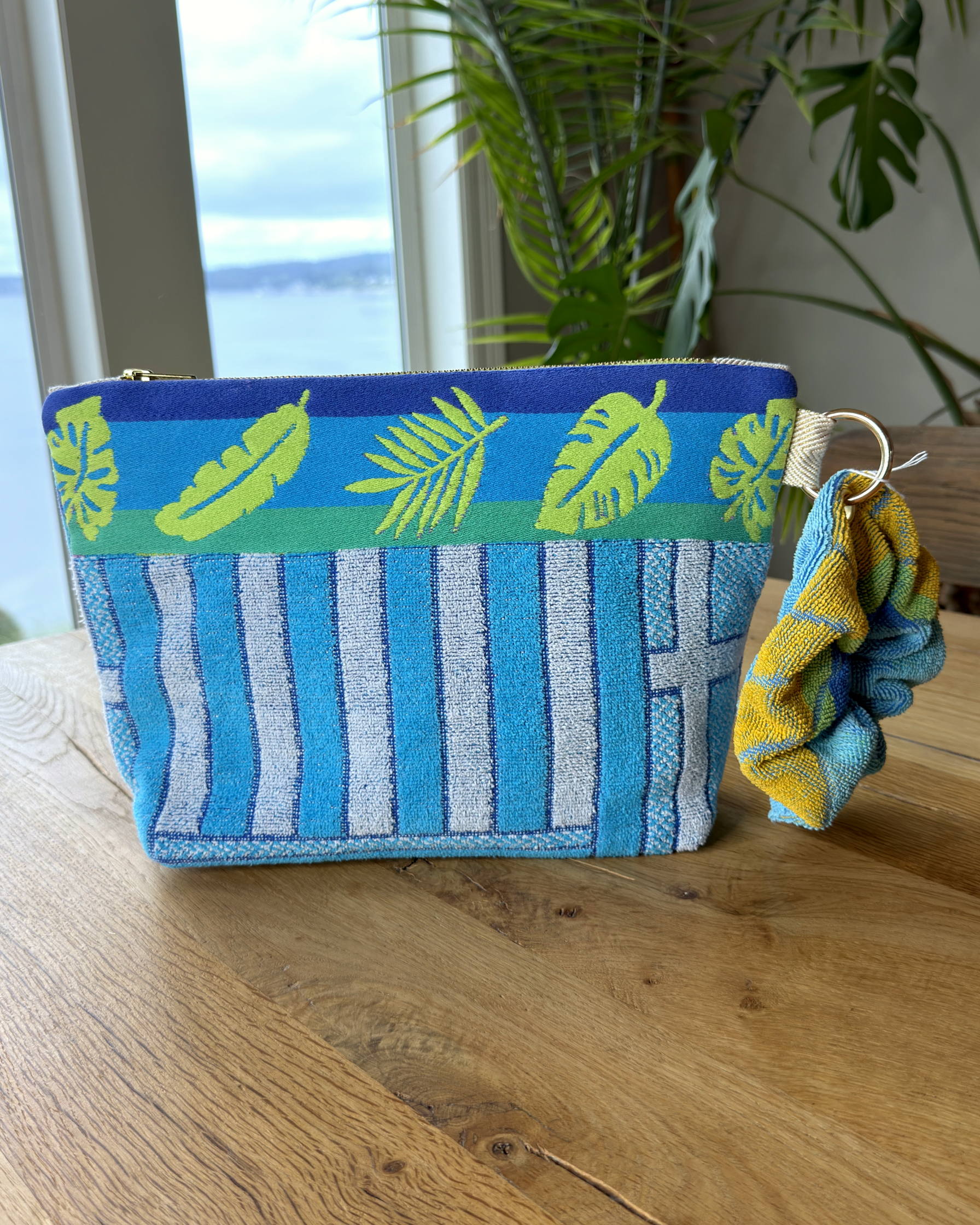 Repurposed Towel Beach Clutch “Fish and Frond” — handmade by Kspek from upcycled vintage textiles, view 4