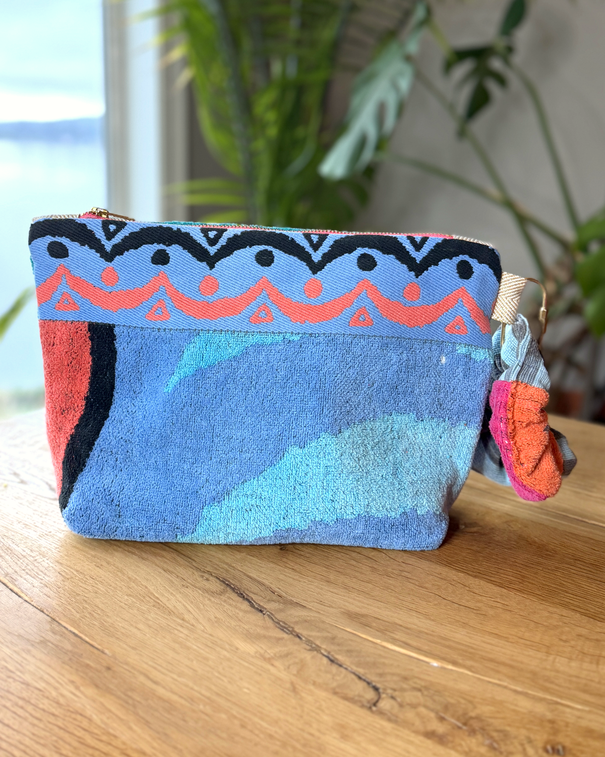 Repurposed Towel Beach Clutch “Coastal Dreams” — handmade by Kspek from upcycled vintage textiles, view 4