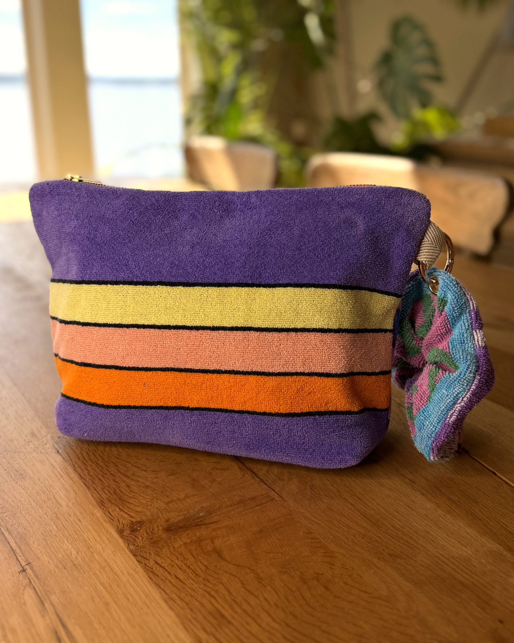 Repurposed Towel Beach Clutch “Breezy Waves” — handmade by Kspek from upcycled vintage textiles, view 4