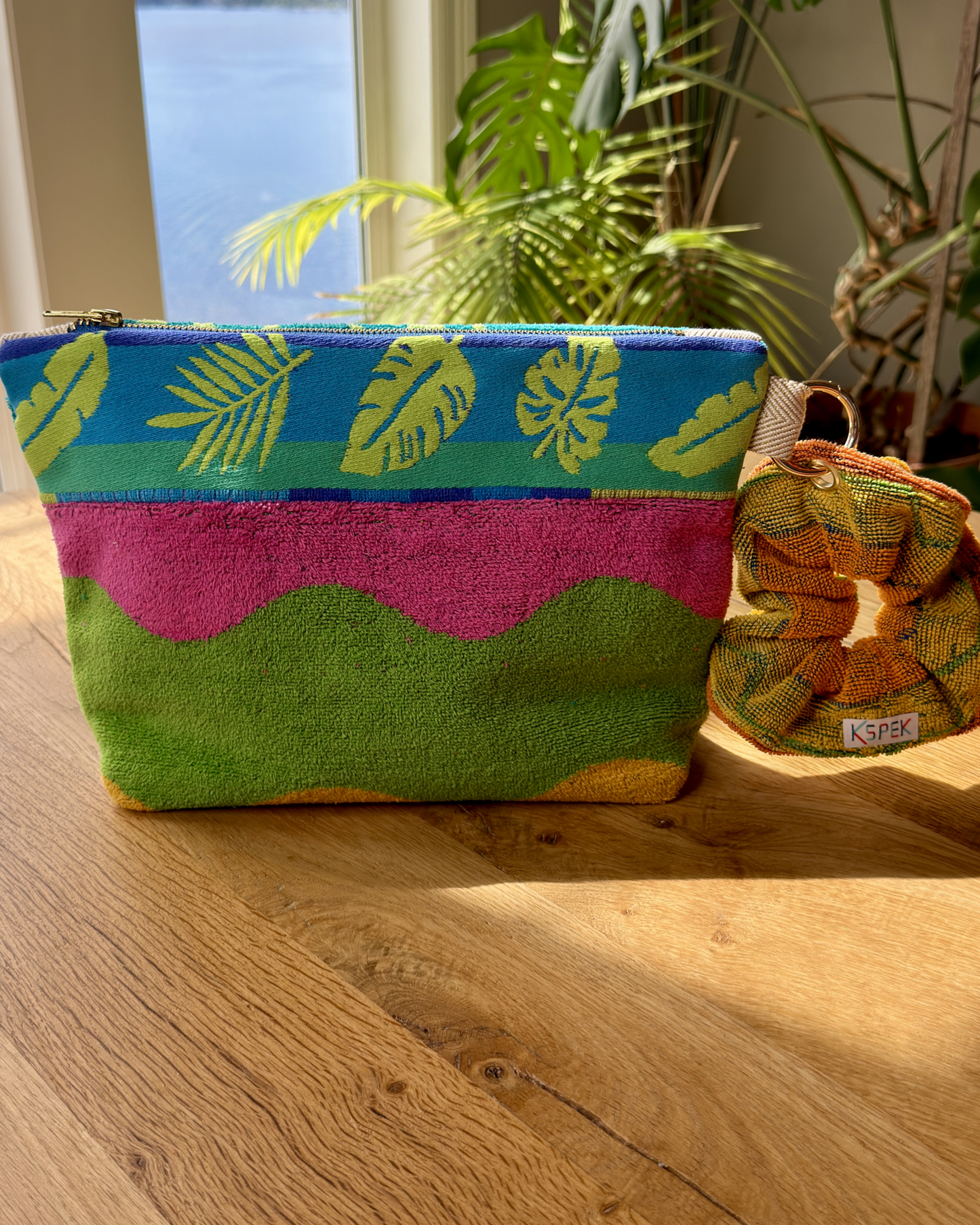 Repurposed Towel Beach Clutch “Coastal Groove” — handmade by Kspek from upcycled vintage textiles, view 2
