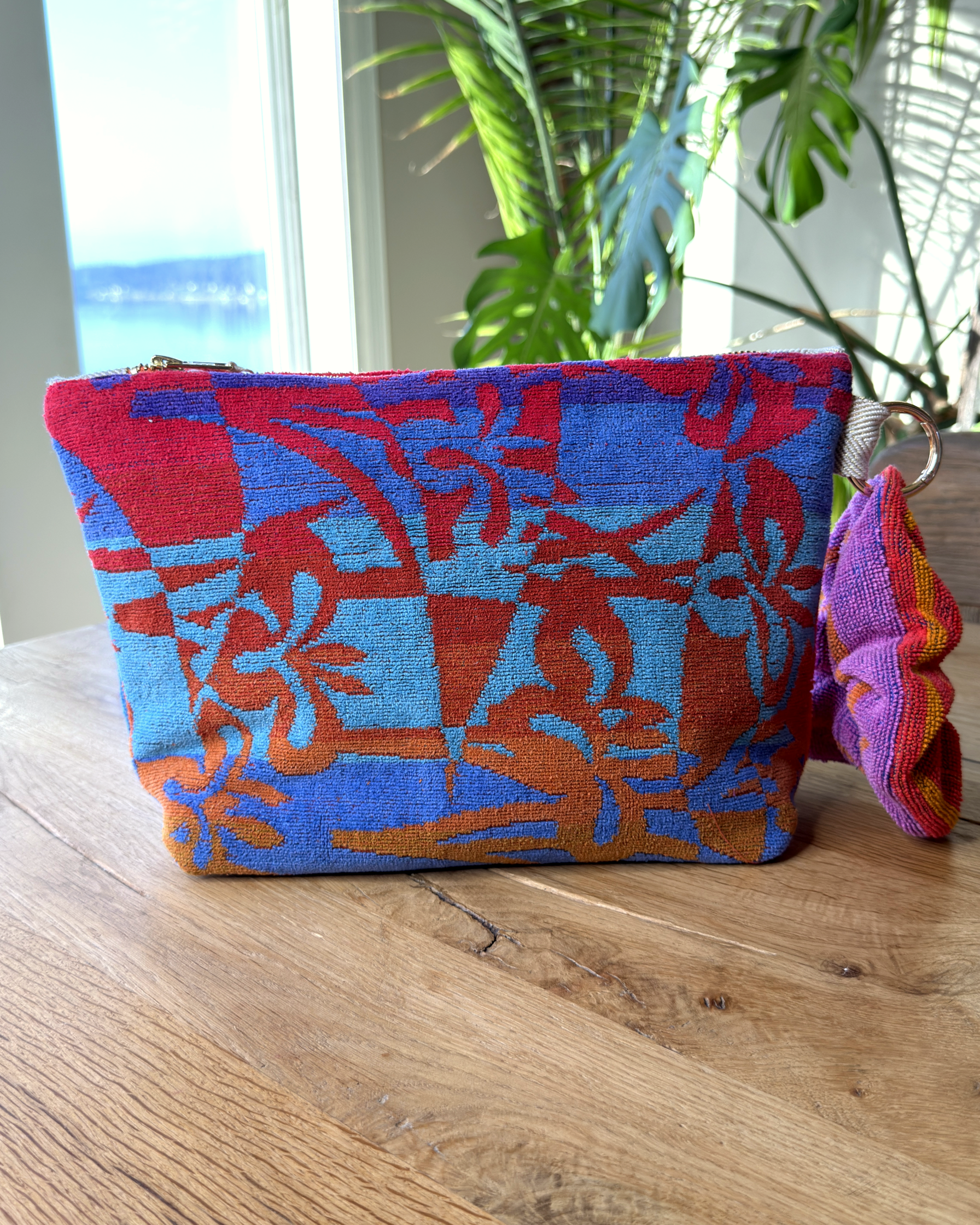 Repurposed Towel Beach Clutch “Tropical Sunset” — handmade by Kspek from upcycled vintage textiles, view 4