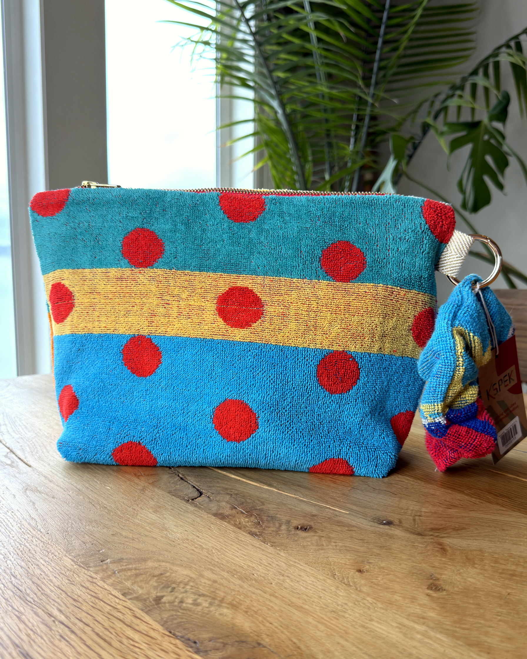 Repurposed Towel Beach Clutch “Sunset Splash” — handmade by Kspek from upcycled vintage textiles, view 4