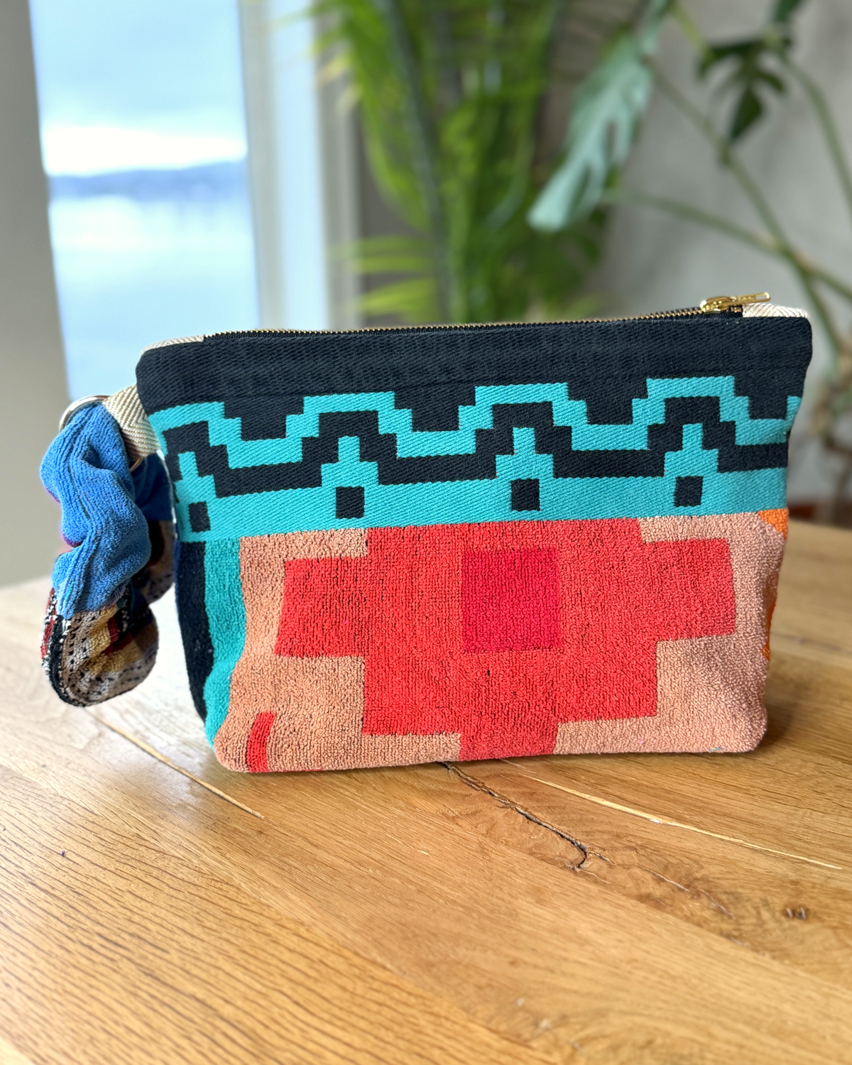Repurposed Towel Beach Clutch “Tidal Horizon” — handmade by Kspek from upcycled vintage textiles, view 3