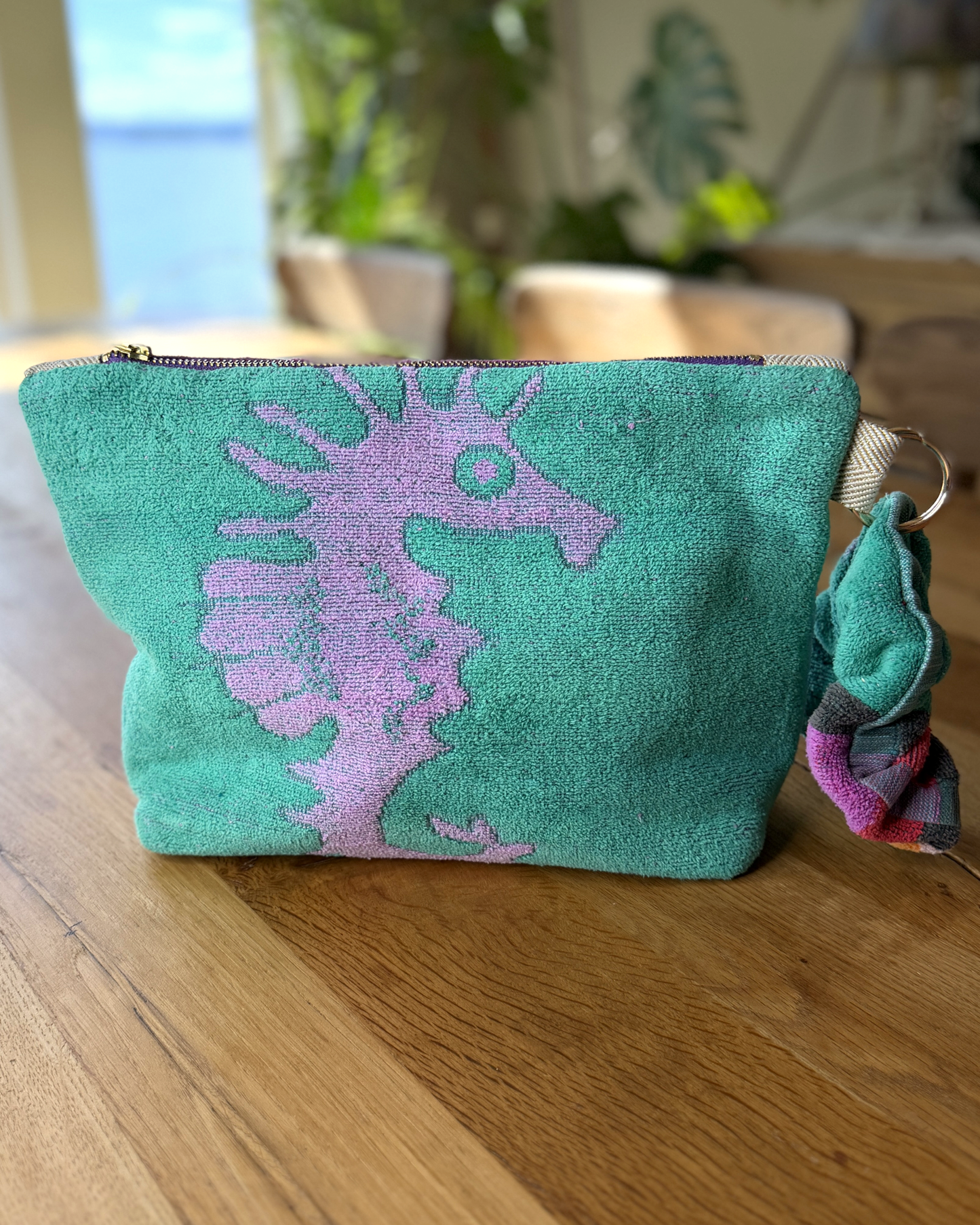 Repurposed Towel Beach Clutch “Beachcomber Bliss” — handmade by Kspek from upcycled vintage textiles, view 4