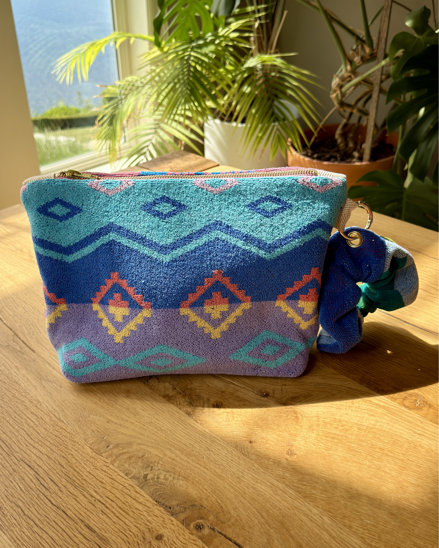 Repurposed Towel Beach Clutch “Sunset Waves” — handmade by Kspek from upcycled vintage textiles, view 2