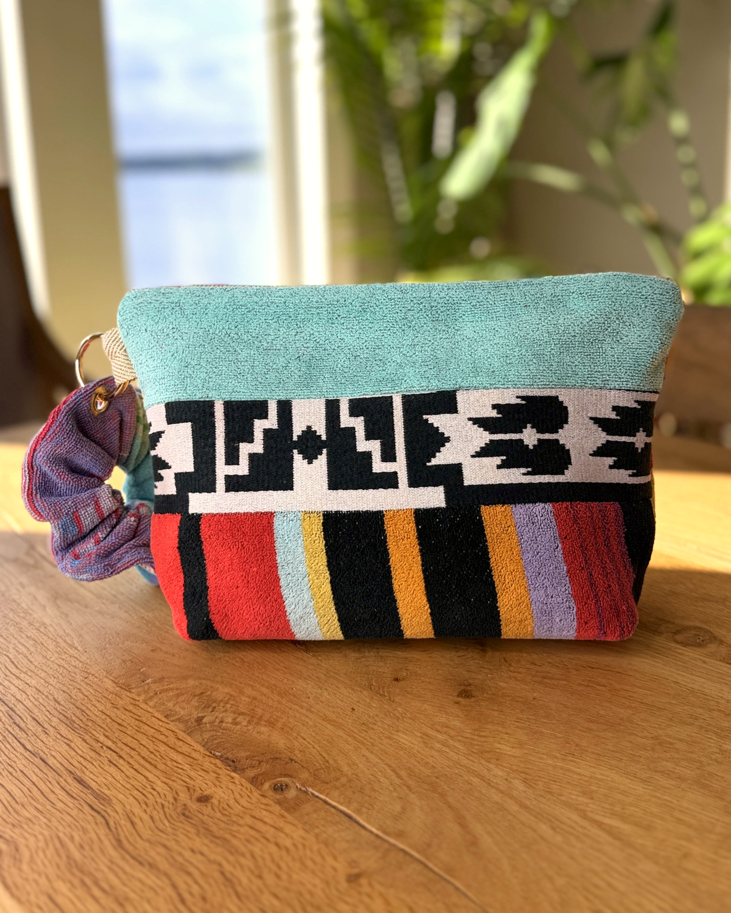 Repurposed Towel Beach Clutch “Sunset Horizon” — handmade by Kspek from upcycled vintage textiles, view 3