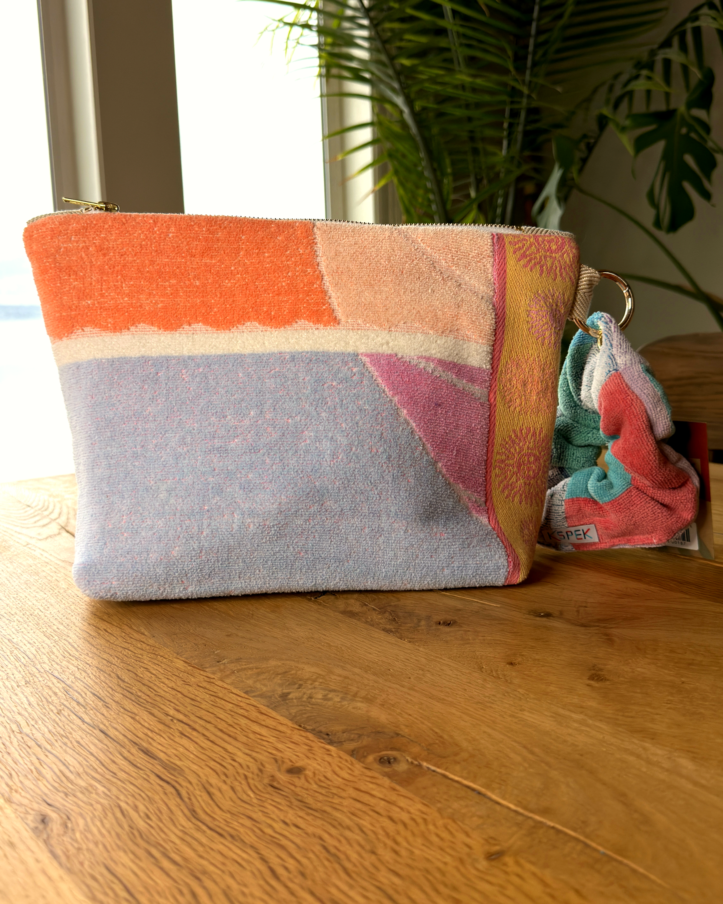 Repurposed Towel Beach Clutch “Sorbet Stroll” — handmade by Kspek from upcycled vintage textiles, view 4