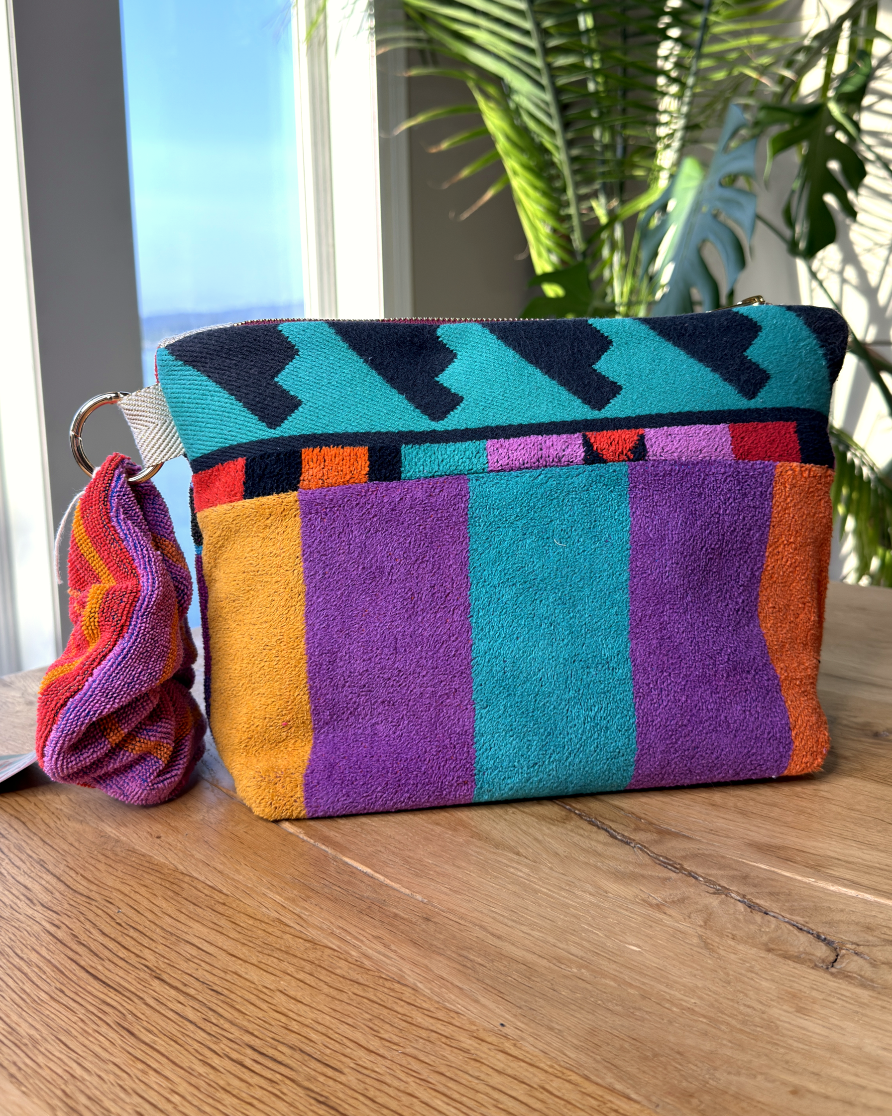 Repurposed Towel Beach Clutch “Tropical Mosaic” — handmade by Kspek from upcycled vintage textiles, view 3