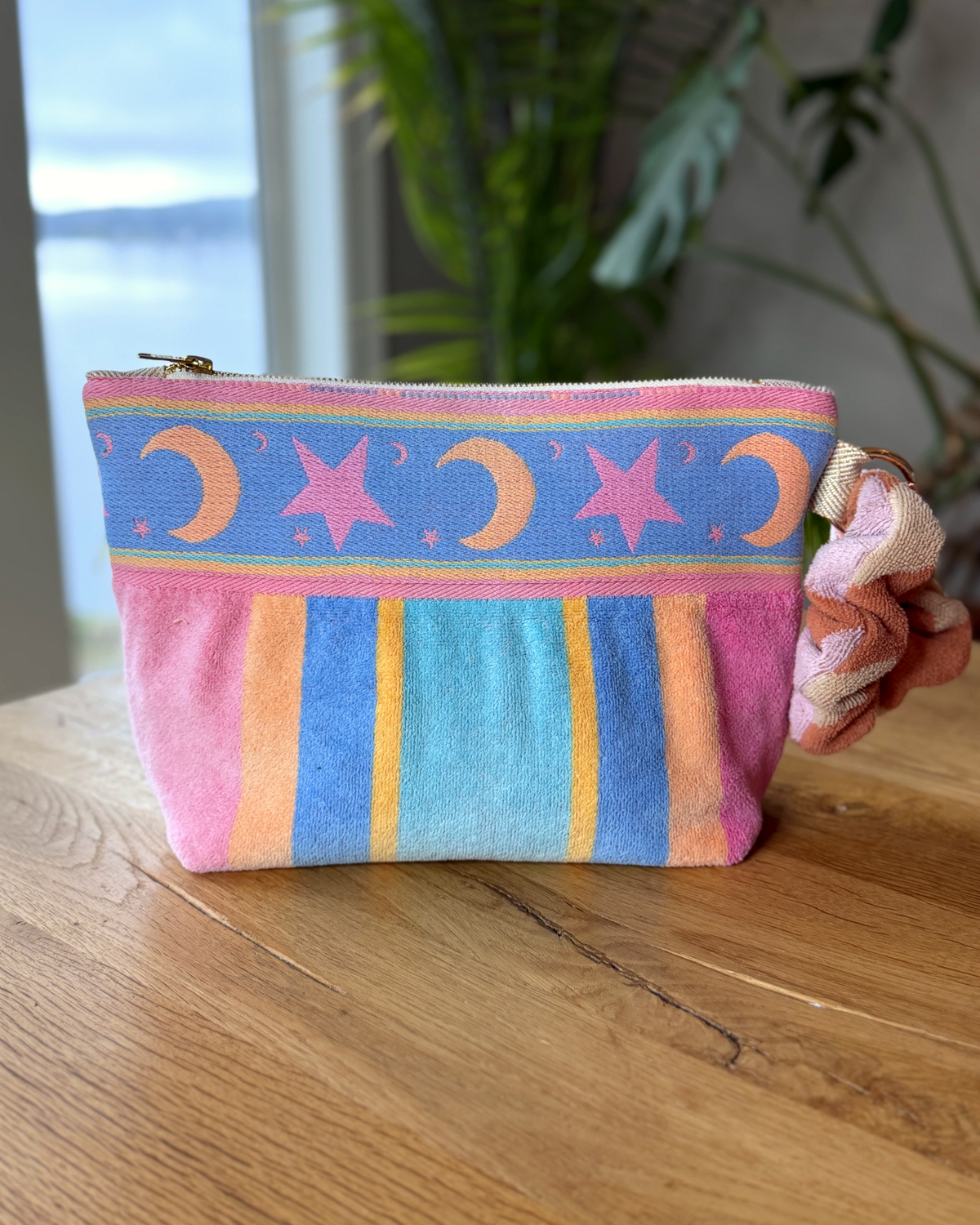 Repurposed Towel Beach Clutch “Sunset Vista” — handmade by Kspek from upcycled vintage textiles, view 4