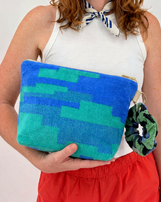 Repurposed Towel Beach Clutch “Splash 2” — handmade by Kspek from upcycled vintage textiles, view 2