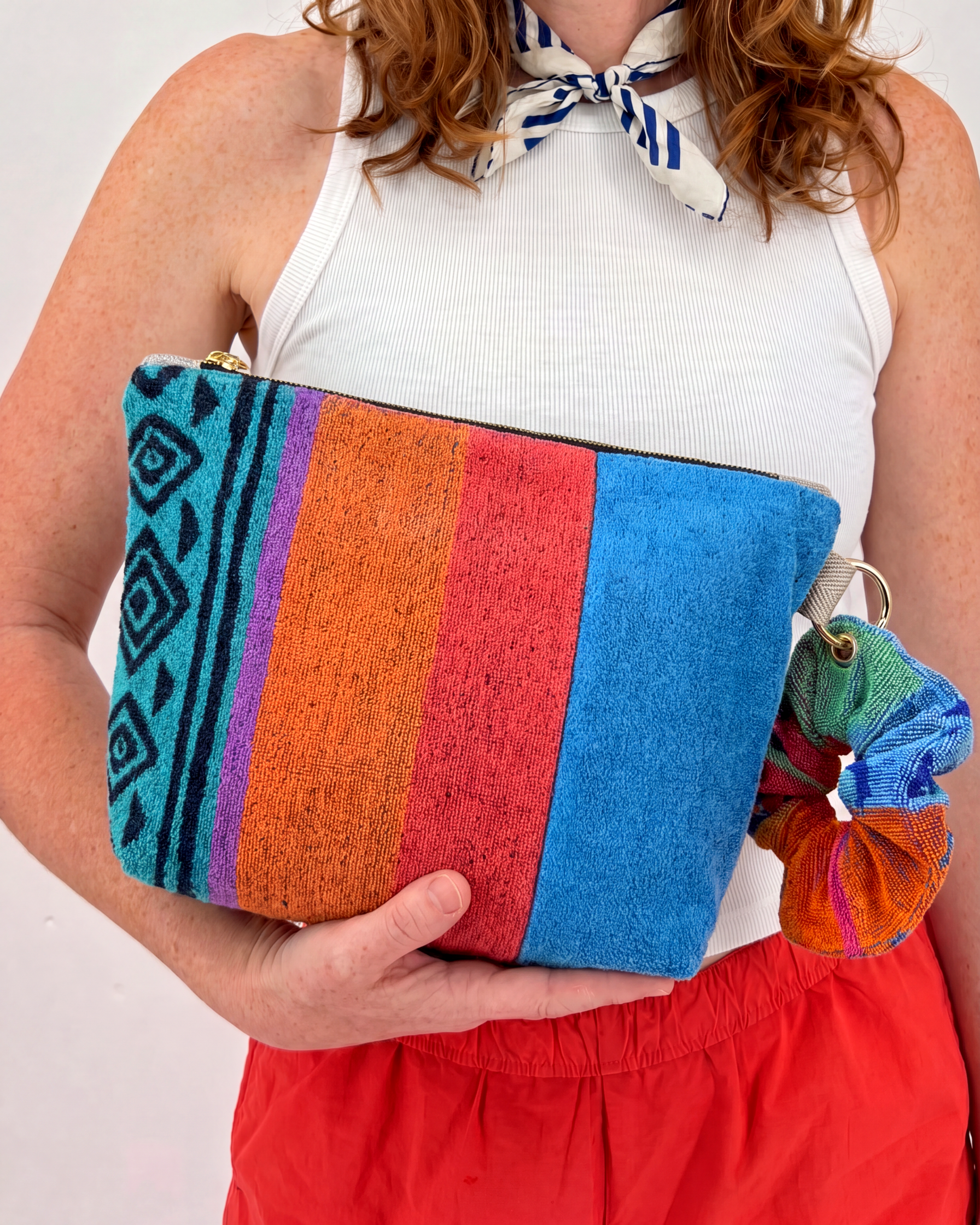 Repurposed Towel Beach Clutch “Coastal Groove” — handmade by Kspek from upcycled vintage textiles, view 2
