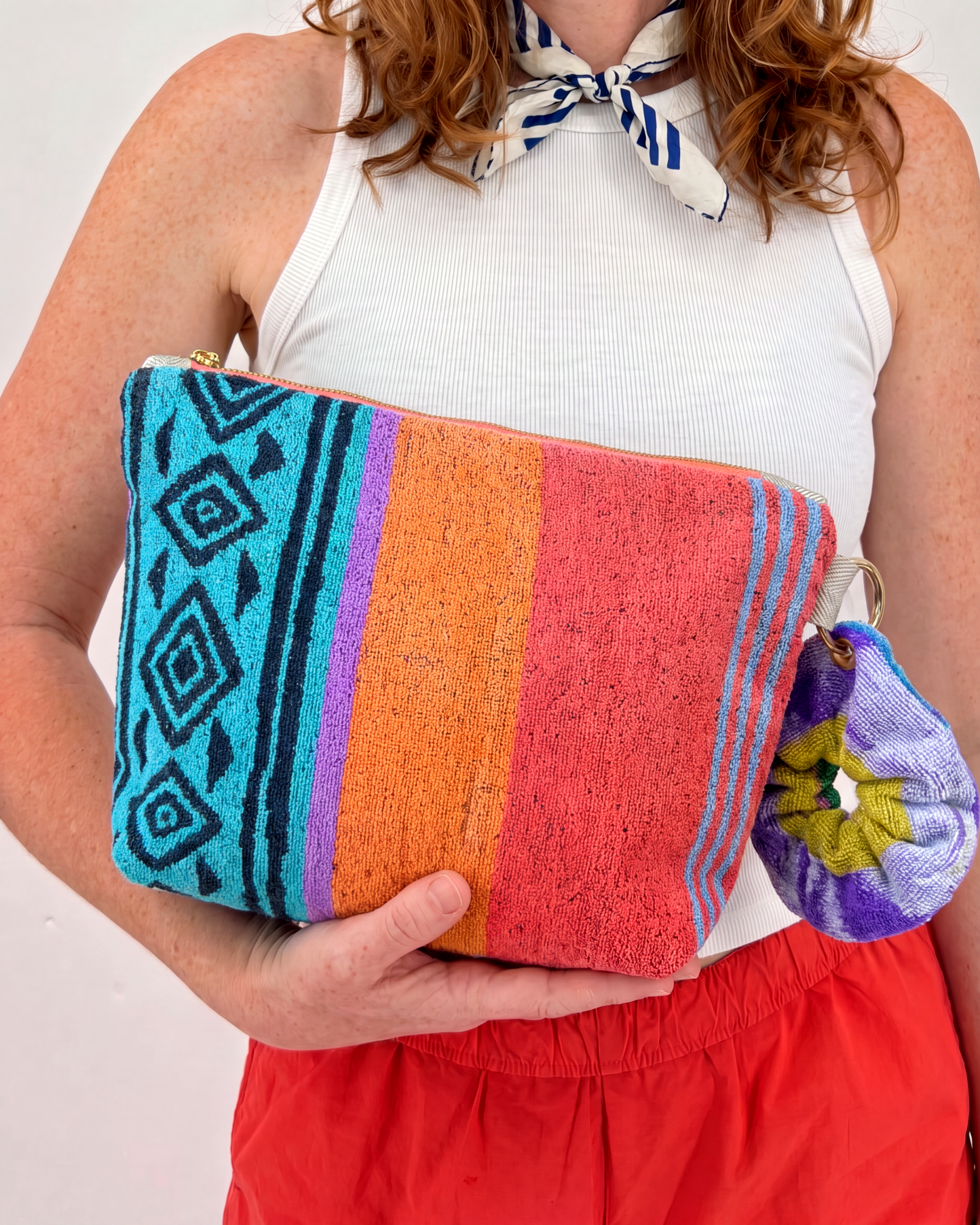 Repurposed Towel Beach Clutch “Coastal Vibe” — handmade by Kspek from upcycled vintage textiles, view 2