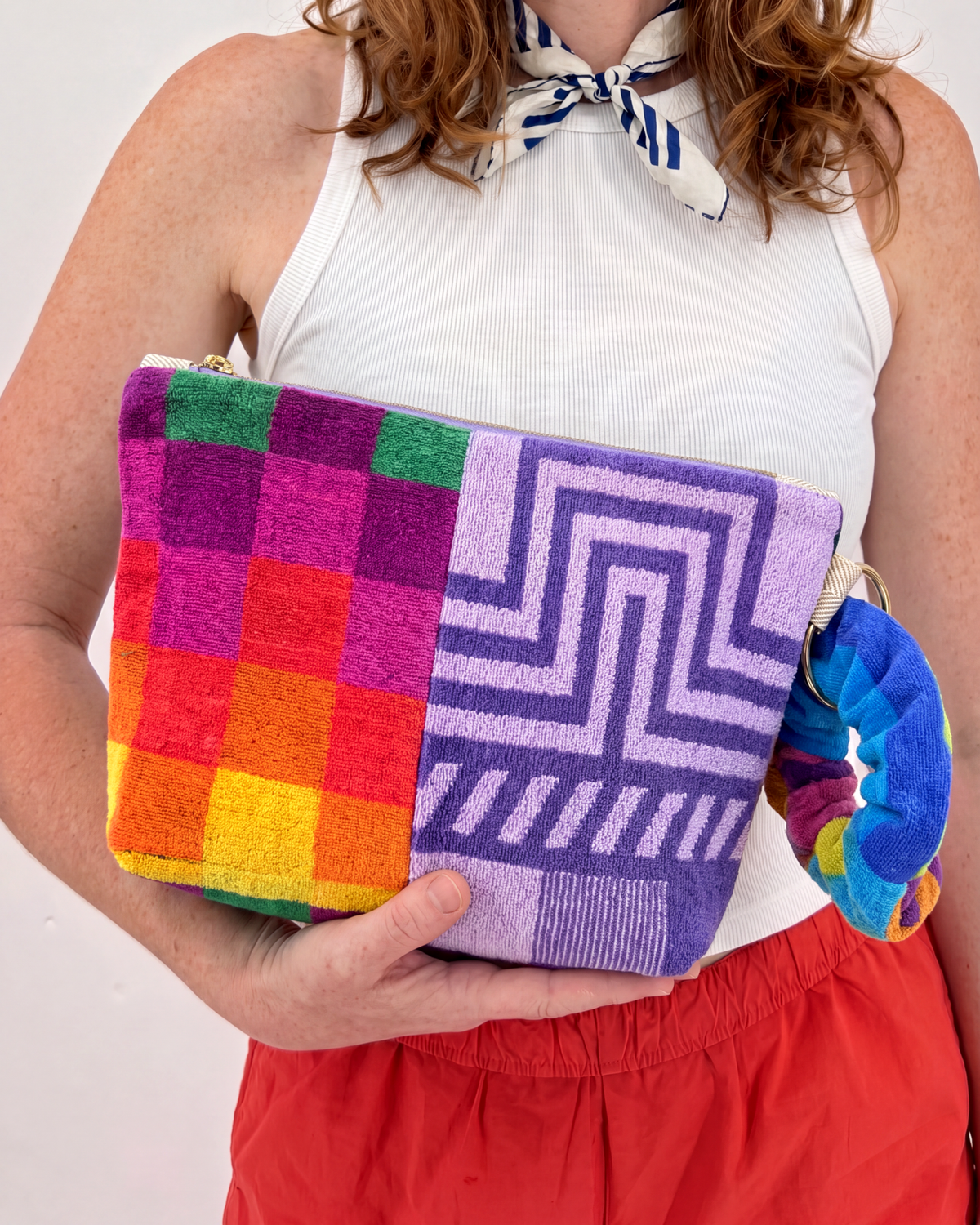 Repurposed Towel Beach Clutch “Sunset Vista” — handmade by Kspek from upcycled vintage textiles, view 2