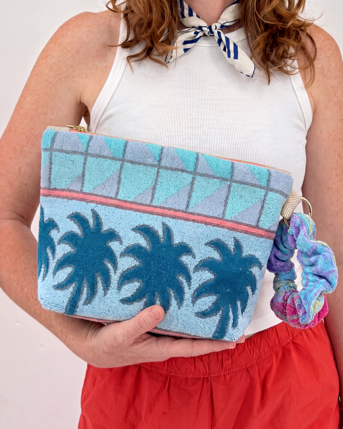 Repurposed Towel Beach Clutch “Coastal Horizon” — handmade by Kspek from upcycled vintage textiles, view 2